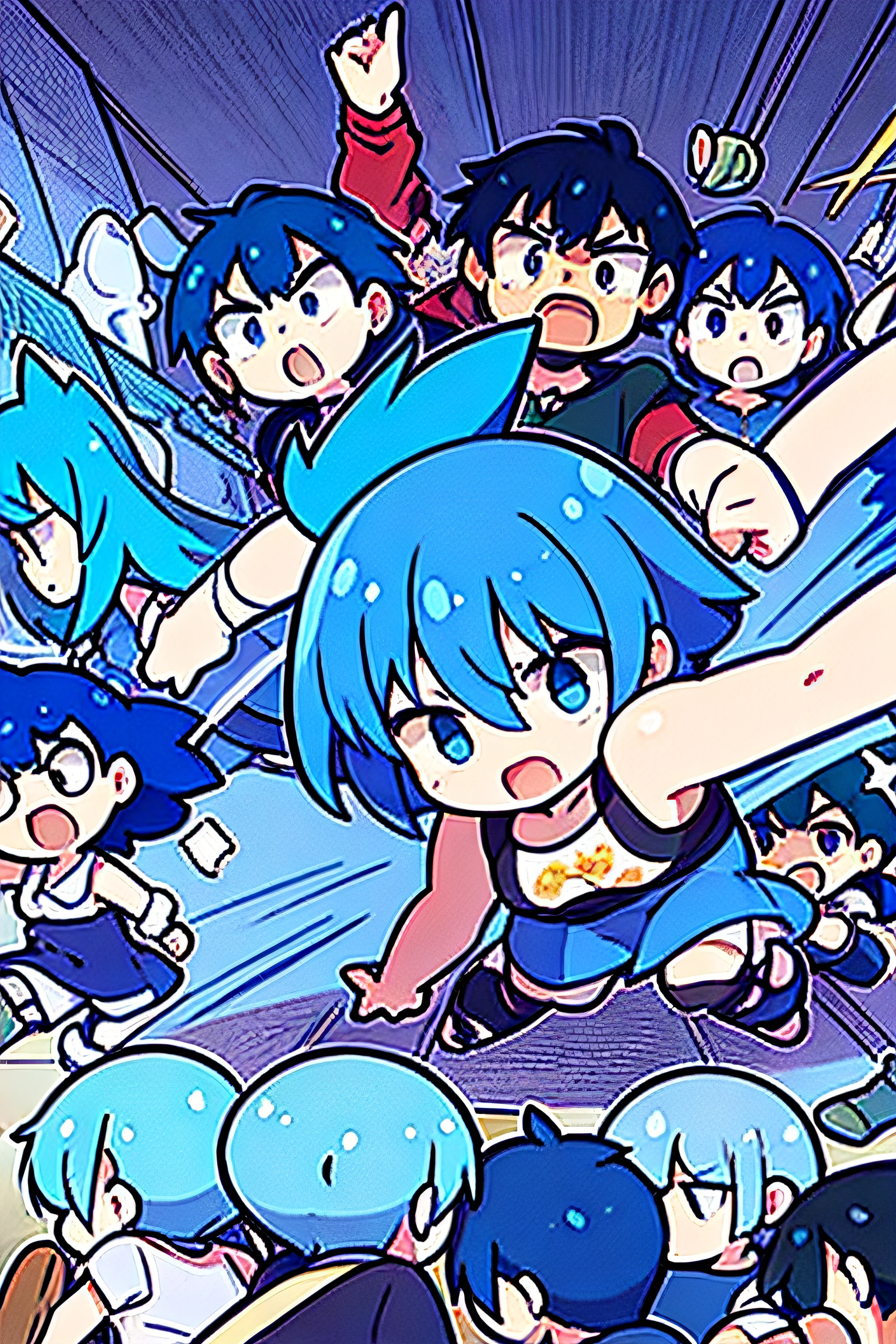 Blue hair A large group of  fight