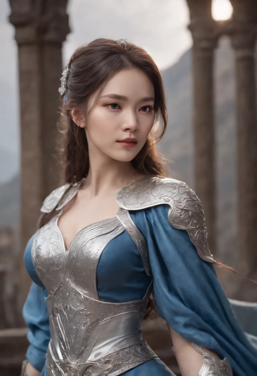 a close up of a woman in a silver and blue dress, chengwei pan on artstation, by Yang J, detailed fantasy art, stunning character art, fanart best artstation, epic exquisite character art, beautiful armor, extremely detailed artgerm, detailed digital anime art, artgerm on artstation pixiv, armor girl