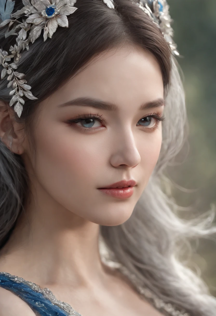 a close up of a woman in a silver and blue dress, chengwei pan on artstation, by Yang J, detailed fantasy art, stunning character art, fanart best artstation, epic exquisite character art, beautiful armor, extremely detailed artgerm, detailed digital anime art, artgerm on artstation pixiv, armor girl