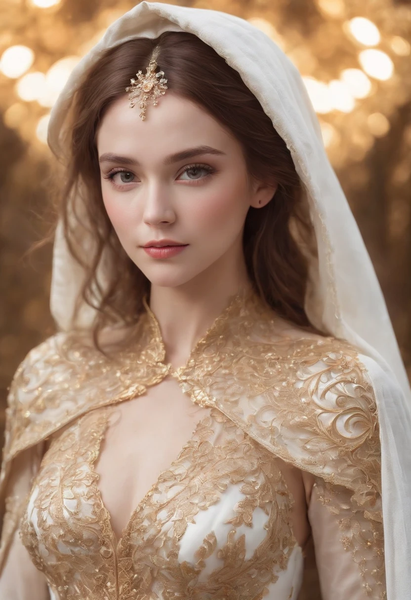 (masterpiece, top quality, best quality, official art, beautiful and aesthetic:1.2), (1girl), extreme detailed eyes, (fractal art:1.3), colorful, highest detailed, (perfect face), shiny skin, HDR, (white cloak golden lines:1.2), galaxy, (light streaks), striking visuals, (dynamic streaks, luminous trails:1.2), vibrant colors, (phoenix), (dragon)