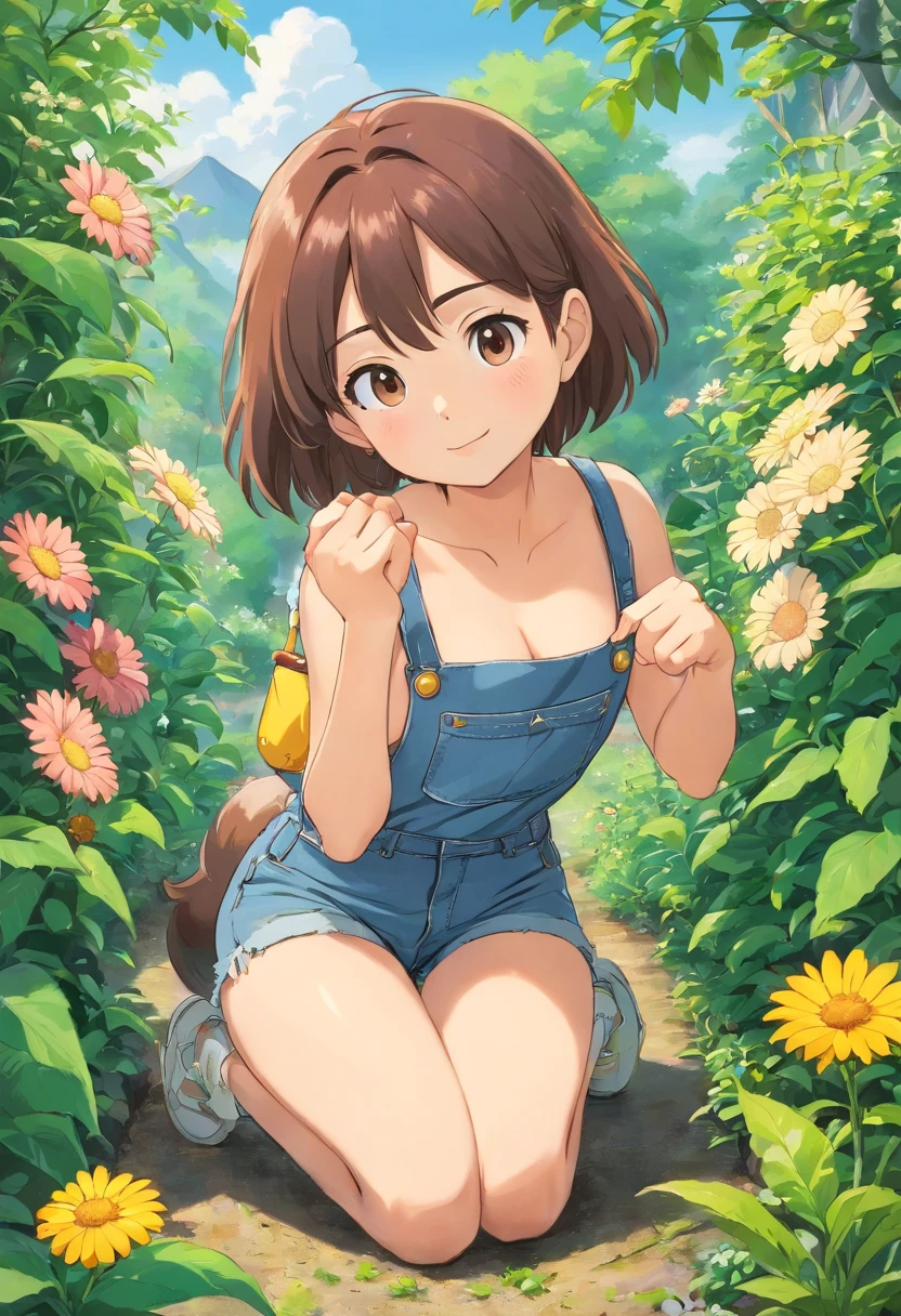 Woman sitting happy in a landscape of sunflowers showing her toenails and hands