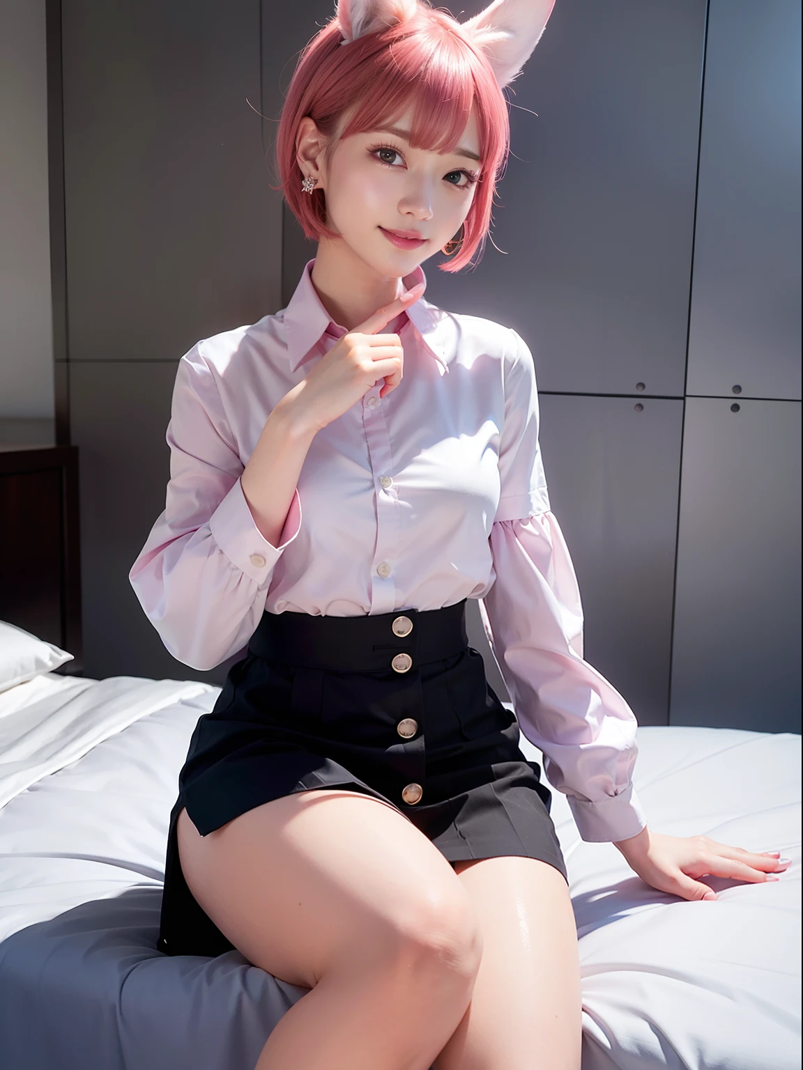 20yo woman， （masterpiece： 1.4）， （8K， reality， original photo， best quality： 1.4）， Japan， （1 girl）， beautiful face， （Real faces： 1.4）， （pink hair， short hair： 1.3）， hairstyle， Realistic blue eyes， beautiful details eyes， （reality皮肤： 1.3）， beautiful skin， Attractive， ultra high resolution， Super realistic， HD， golden ratio， （Detailed face： 1.4）， （Japan演员： estuary）， Sheer vest，粉色short hair，White透明，White，NSFW，big，big屁股强调，The nipple areola is clearly shaped，looking into camera，Sitting on the sofa，pubic shape is transparent and clear，posture（Bend your knees and legs open）