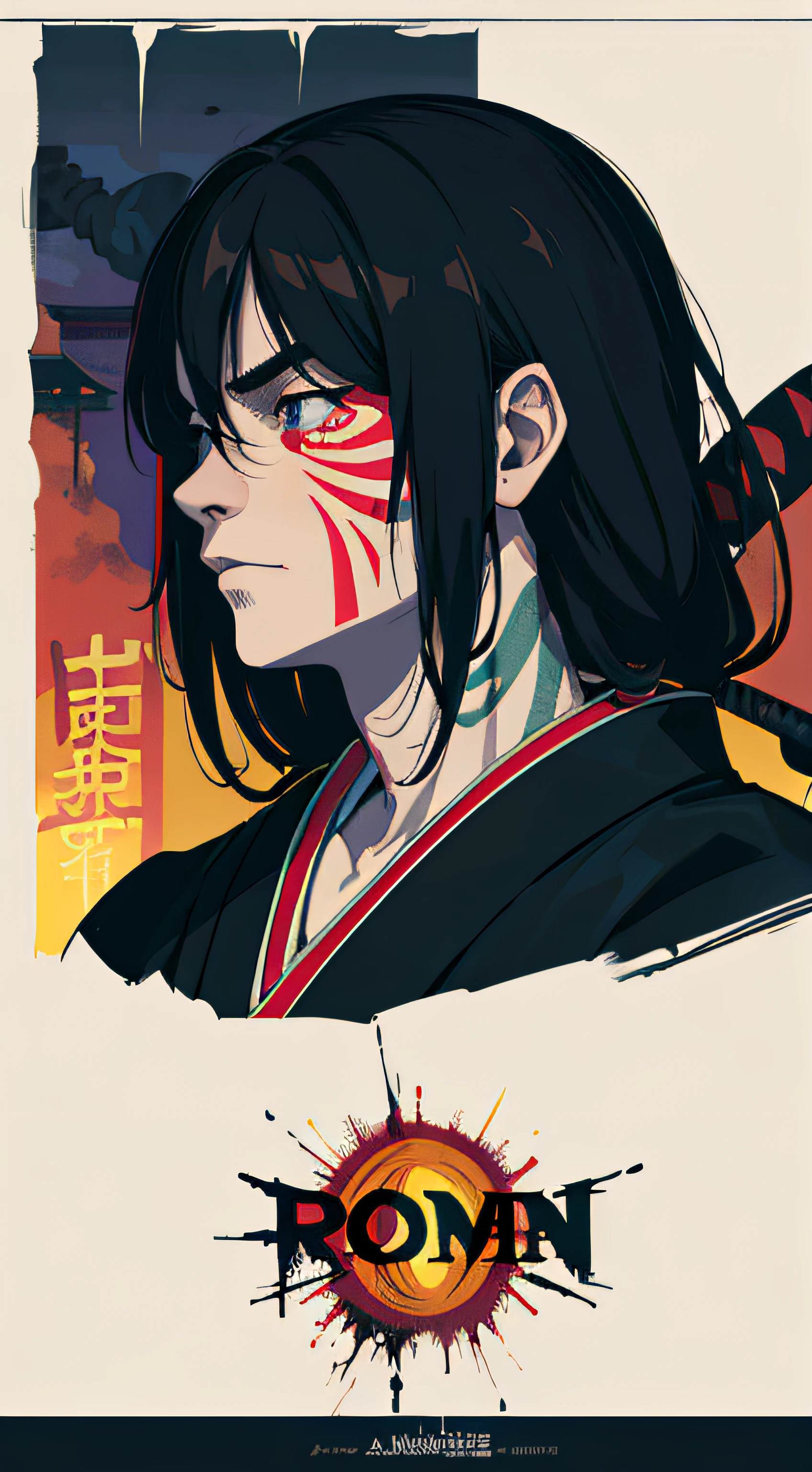 Movie Poster, horror Movies,Movie Based Foundation (((man))),  (((masterpiece))), (((AS-Adult))), ((( Japanese ))), zombie ronin, ((( Asian))), katana, rotting flesh, skull, Simon Bisley, For high-resolution movie posters, hair straight, tribal tattoos, Japan