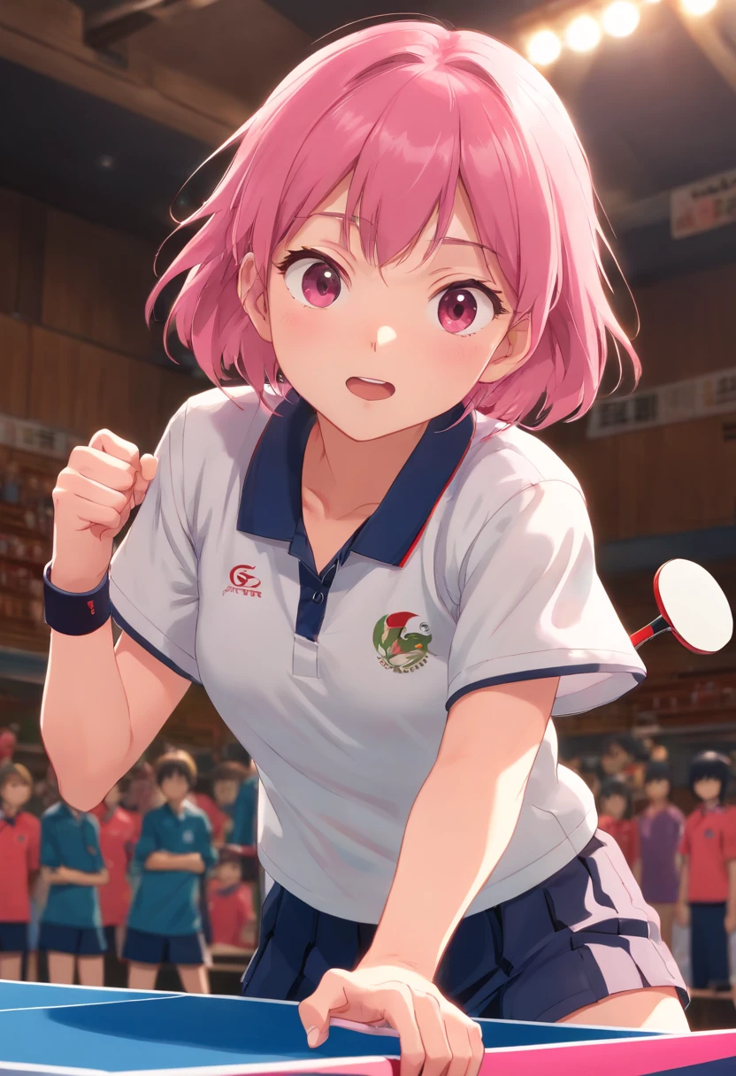 Table Tennis Club a student uniformss racket Naughty Poses cute little tits out friendly Pink hair
