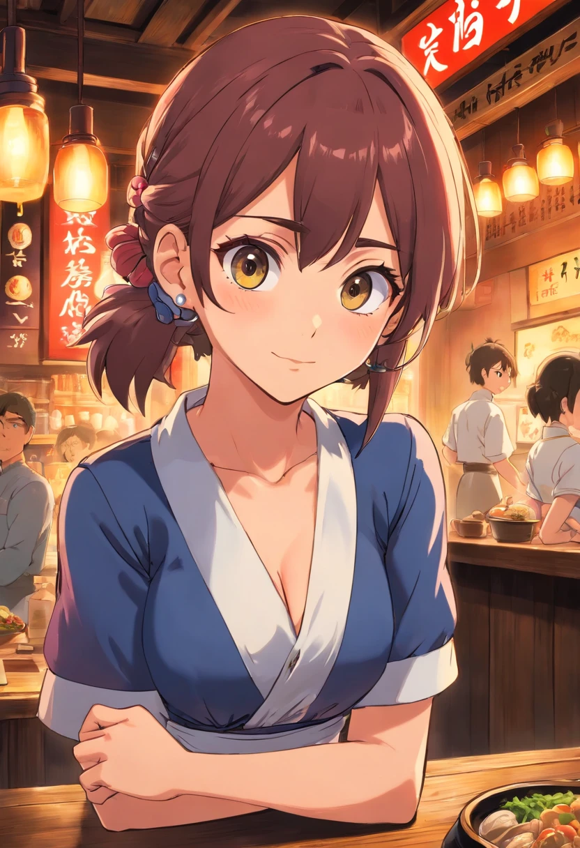 Izakaya Japan waitress sexy cleavage piercing shortcut