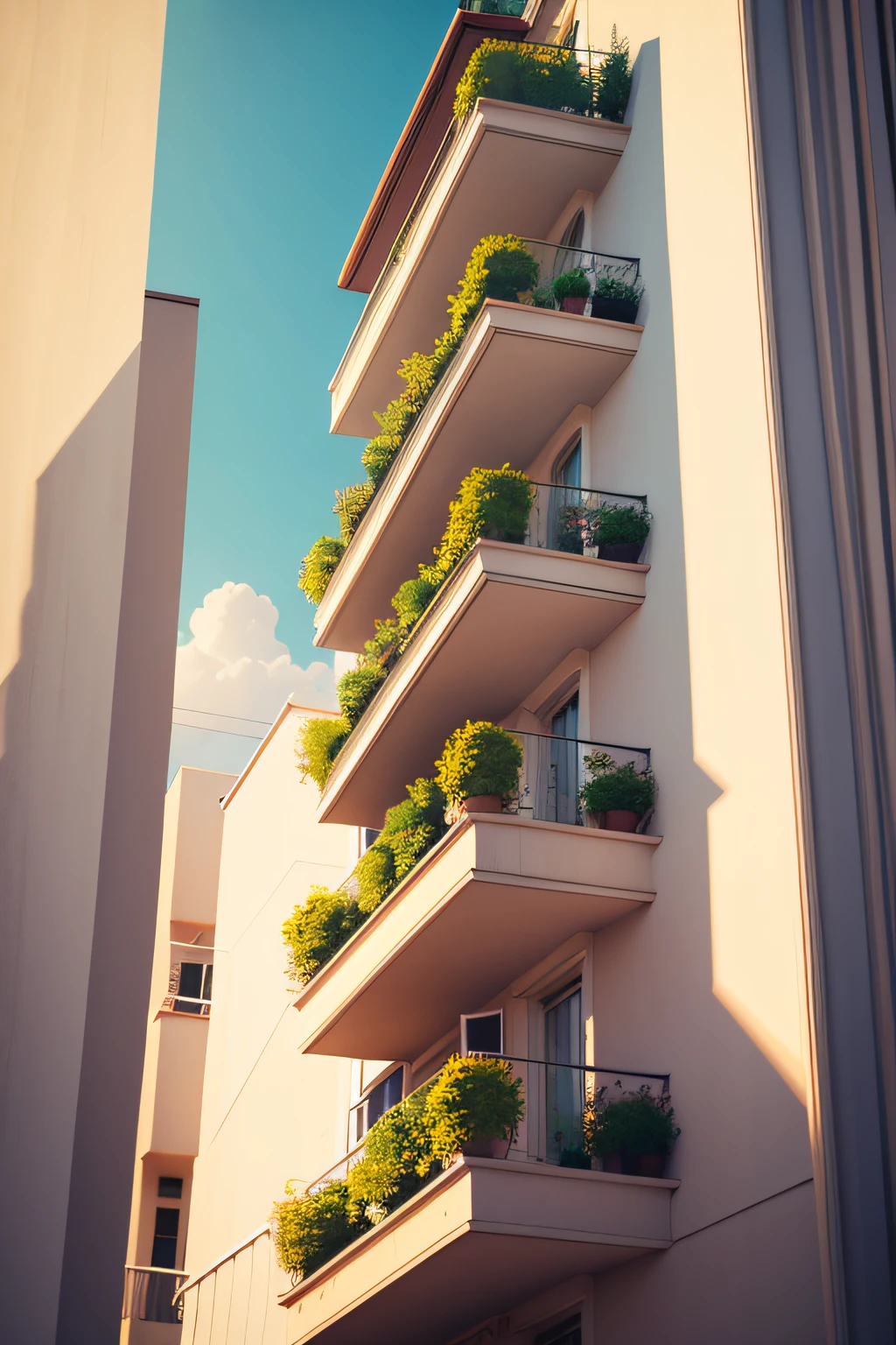 Balcony of a building in lively style
