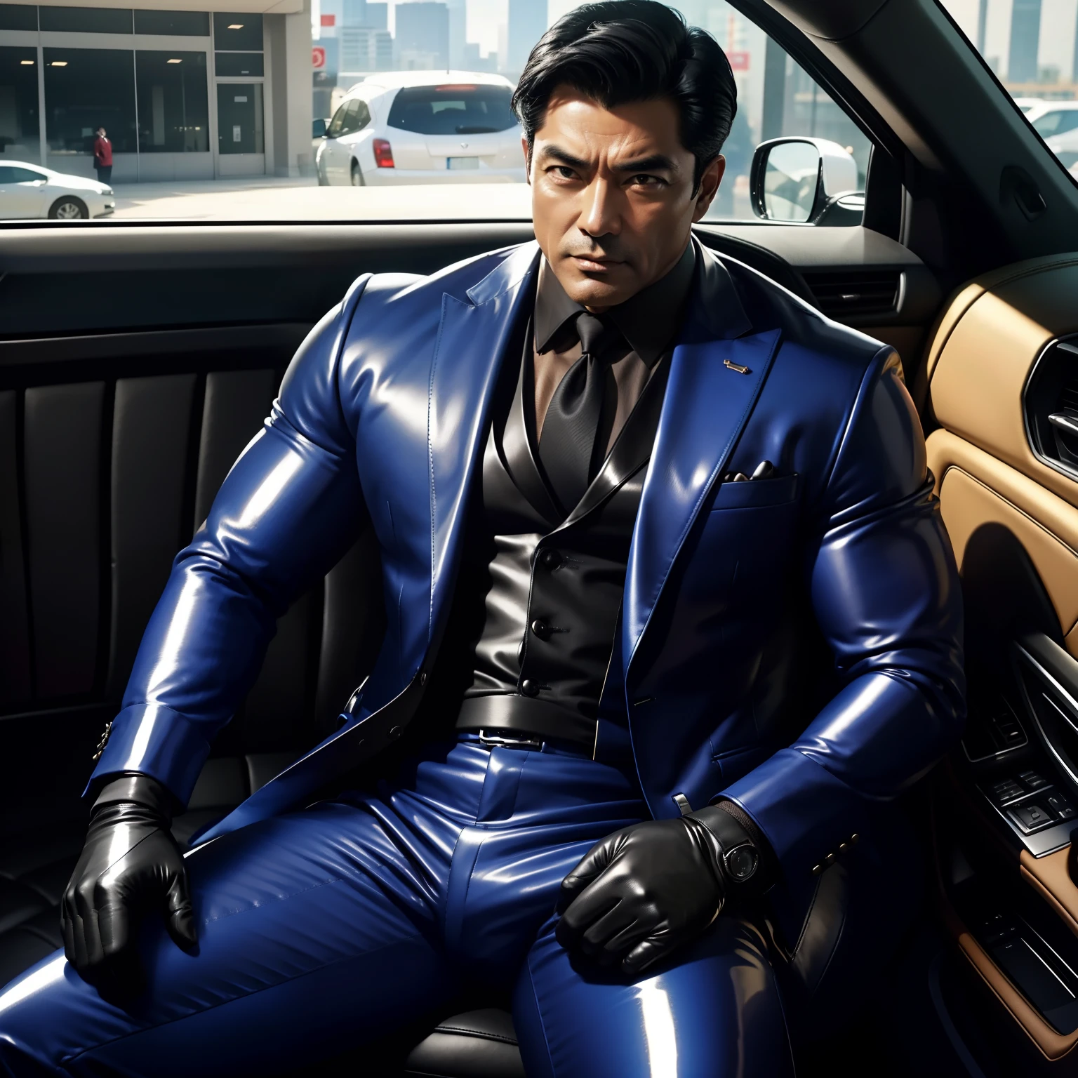 50 years old,daddy,shiny suit sit down in car,k hd,in the office,muscle, gay ,black hair,asia face,masculine,strong man,the boss is,handsome,sex,leather gloves,bottom view