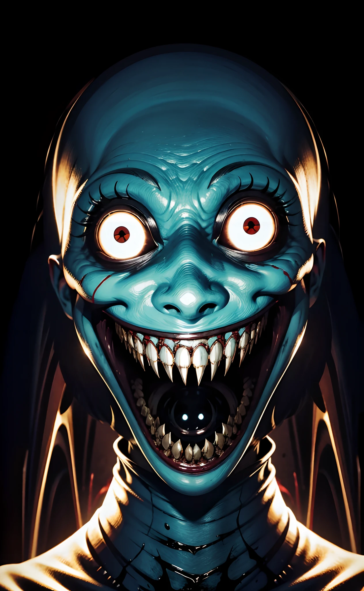 The smiling entity of chaos and psychotic fear, horrific, horrifying, smile