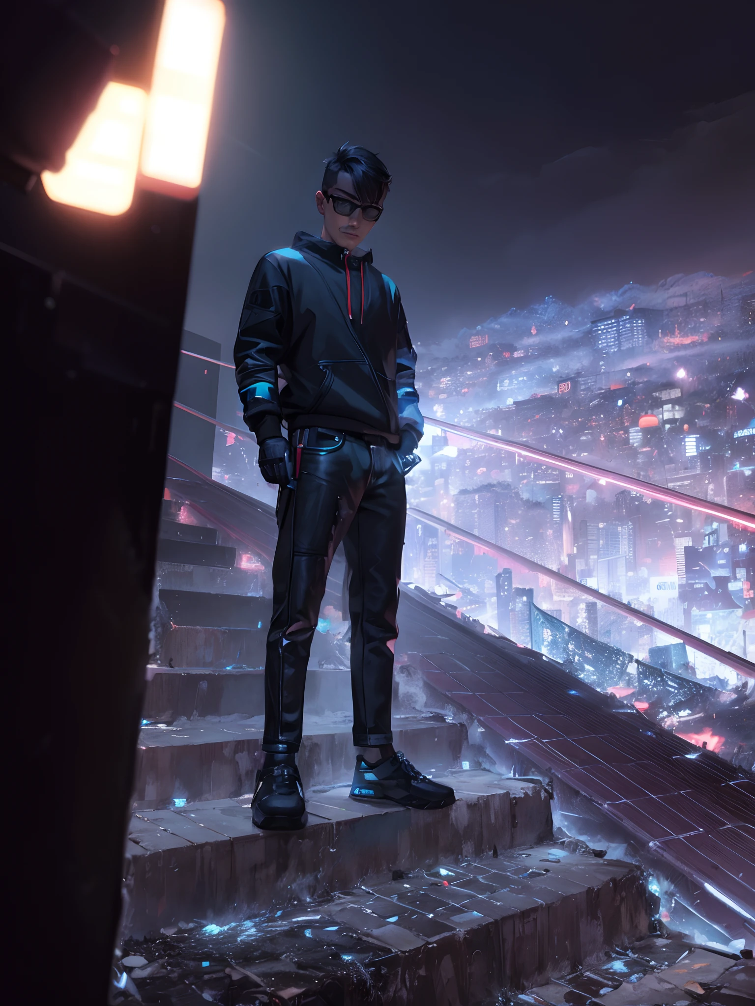 Change background cyberpunk handsome boy, realistic face, 8k, ultra realistic,