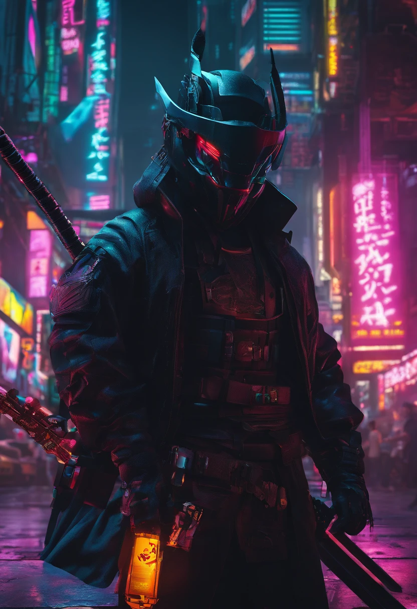 Felipe Ain as Samurai, Sword decoration, Black armor, shadowy, little beard, Best quality, brutality,Blindfolded