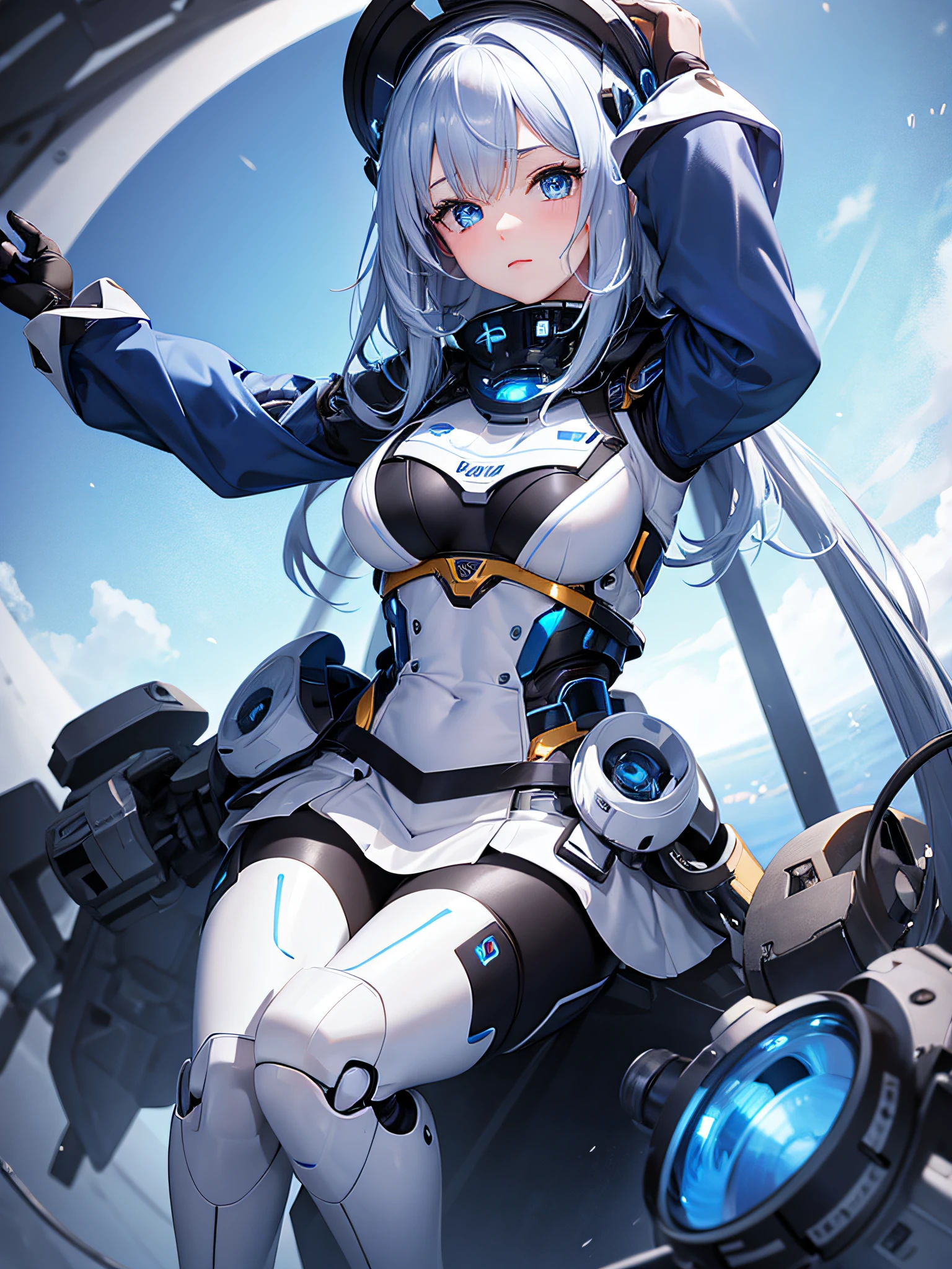 1 girl, robotic, blue eyes, cute face, 8k, masterpiece.