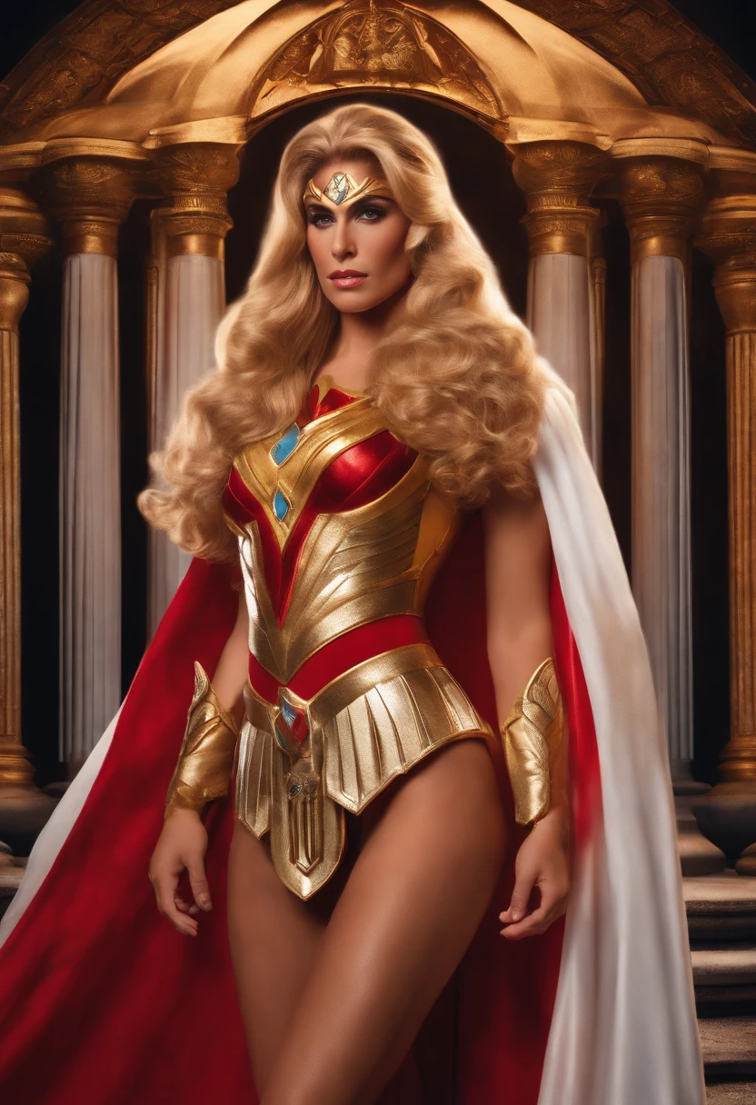 create the character She-ra from Princes of Power, characters from a comic series from the 80s, created by J. Michael Straczynski and Larry DiTillio, photorealistic, with rich details, environment, 32 k