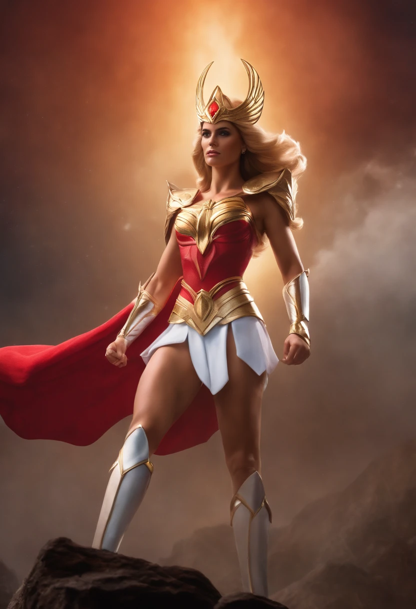 create the character She-ra from Princes of Power, characters from a comic series from the 80s, created by J. Michael Straczynski and Larry DiTillio, photorealistic, with rich details, environment, 32 k