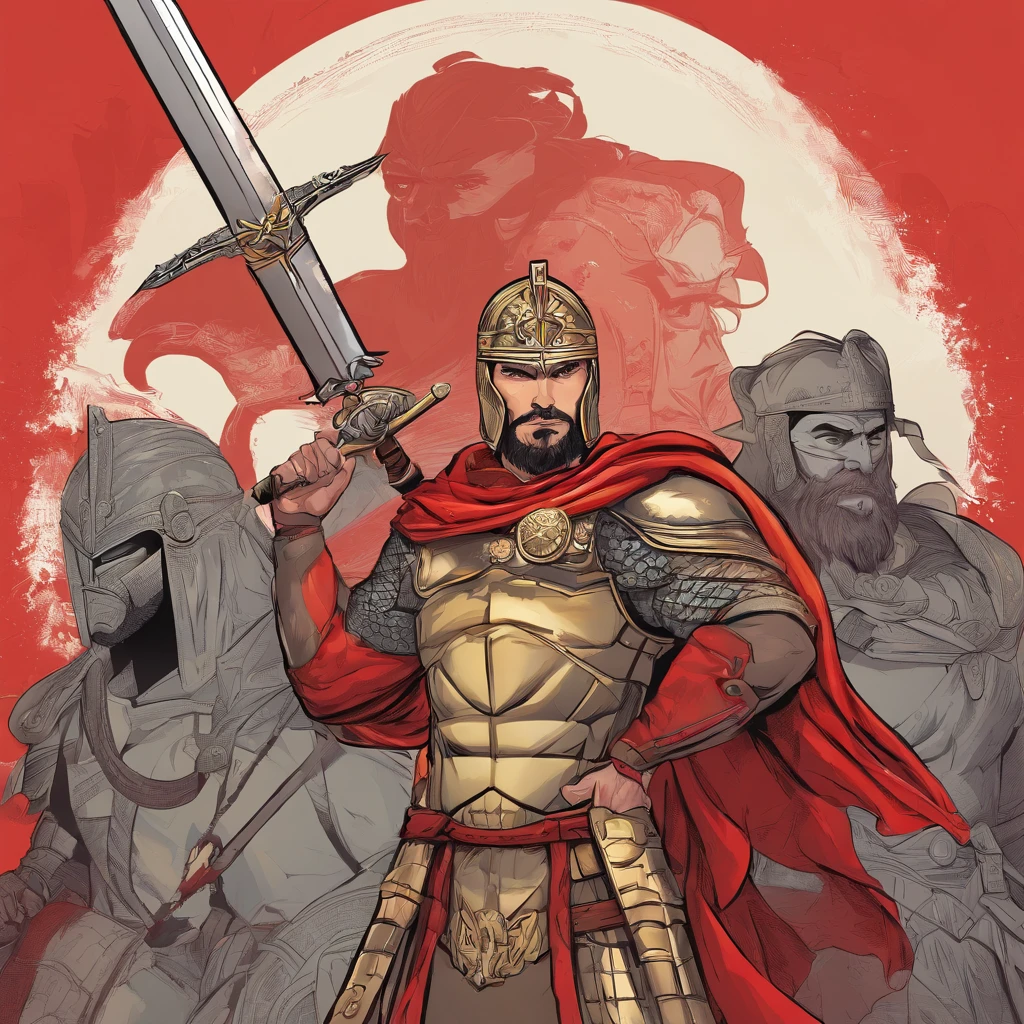 Centurion warriors, red and grey, male and female working together, man and woman side by side, happy, celebrating, Full body Beautiful anime style girl, clean detailed faces, intracate clothing, analogous colors, glowing shadows, beautiful gradient, depth of Fidel, clean image, high quality, high detail, high definition, Luminous Studio graphics engine, cute face, heroic, sword, Victoria