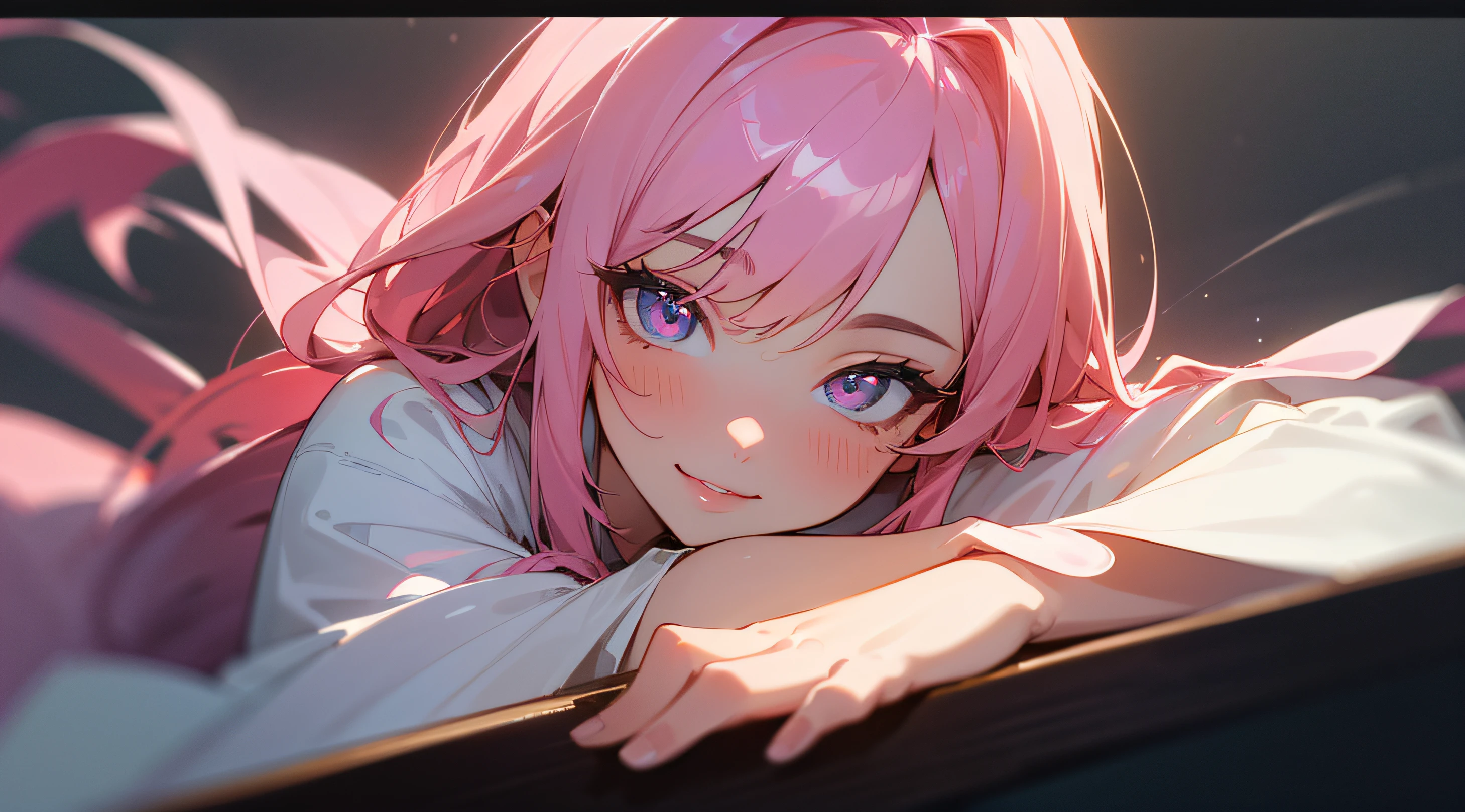 (Masterpiece, best quality, best shadow, ultra high resolution, beautiful hand, two hands, normal hands, two arms, complete hands, beautiful body, beautiful fingers, normal fingers, five fingers, five fingers, beautiful ears, normal ears, beautiful eyes, shiny eyes, beautiful mouth, beautiful lips, beautiful hair, best background, Anime girl, Perfect lighting, detailed face, detailed body, detailed background, detailed lighting, detailed hand, detailed arm, looking at viewers, sharp focus, detailed hair texture, 4k, High details, Best wallpaper, beautiful background), 1 girl, solo, pink hair, pink eye, long hair, smile face, blush face, kimono, night city in japan background, cute face.