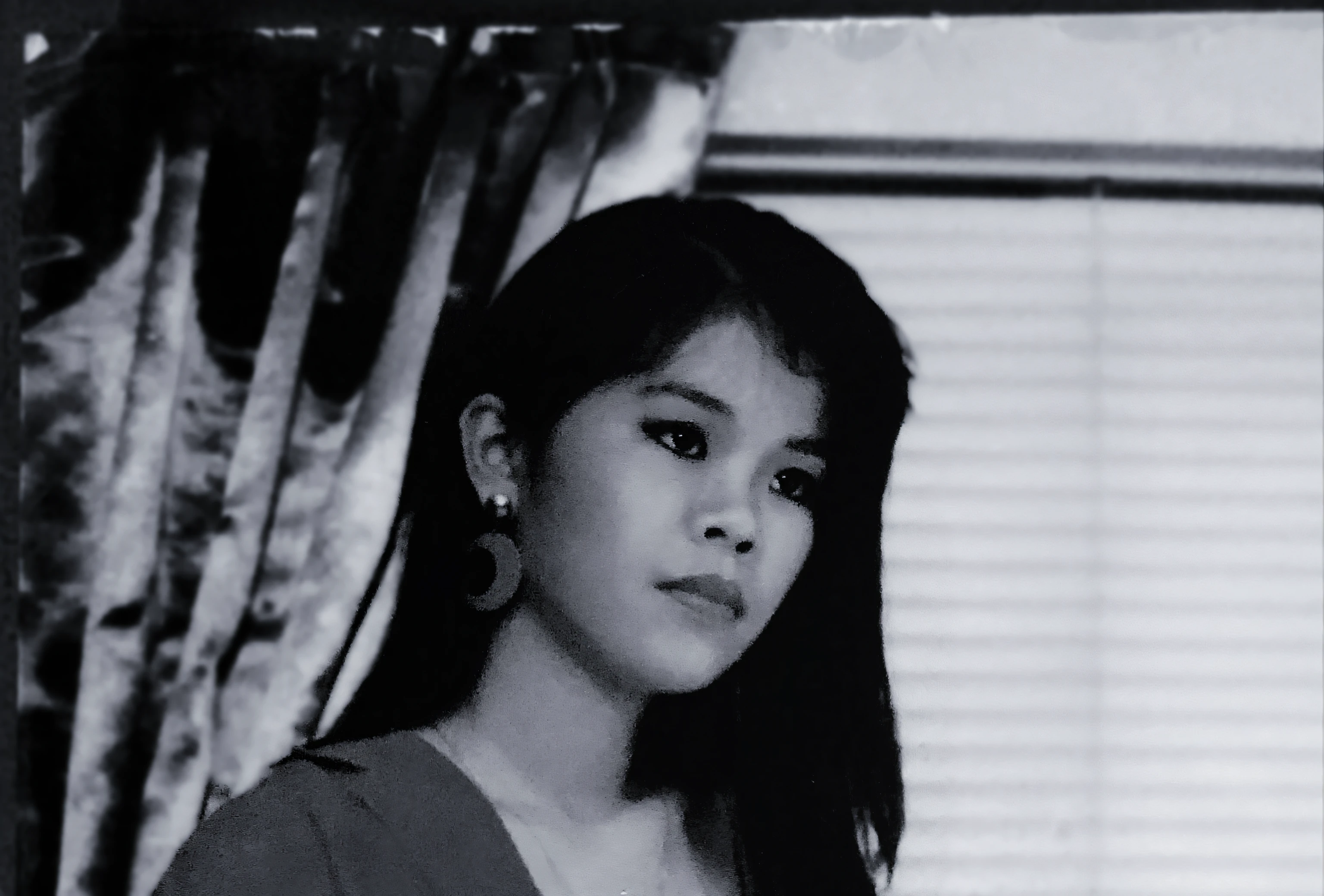 there is a woman sitting in a chair in a room, lofi portrait at a window, A young Asian woman, coloured photo