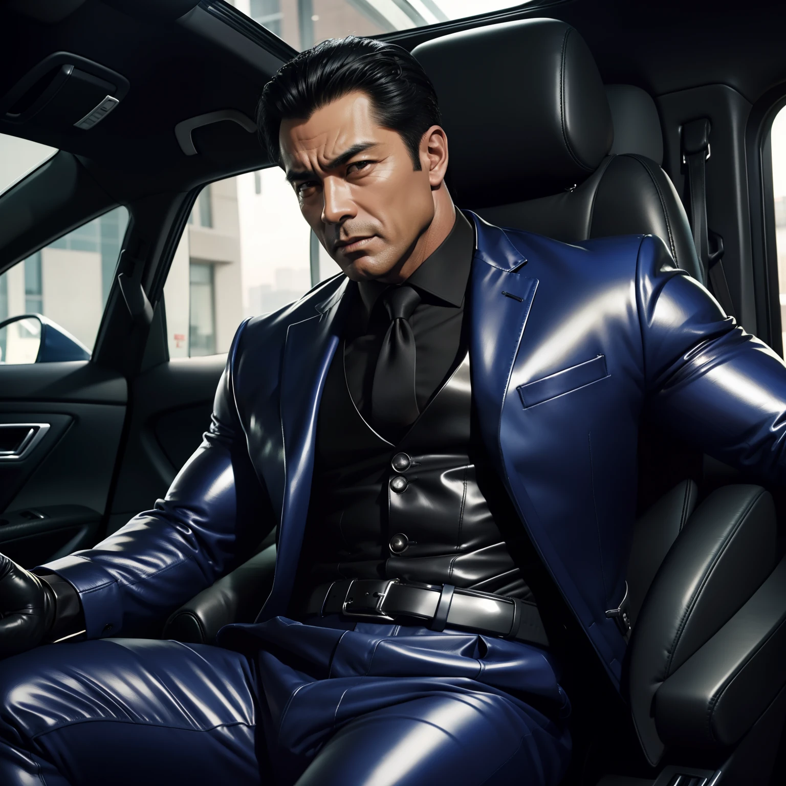 50 years old,daddy,shiny suit sit down in car,k hd,in the office,muscle, gay ,black hair,asia face,masculine,strong man,the boss is,handsome,sex,leather gloves,lecherous father