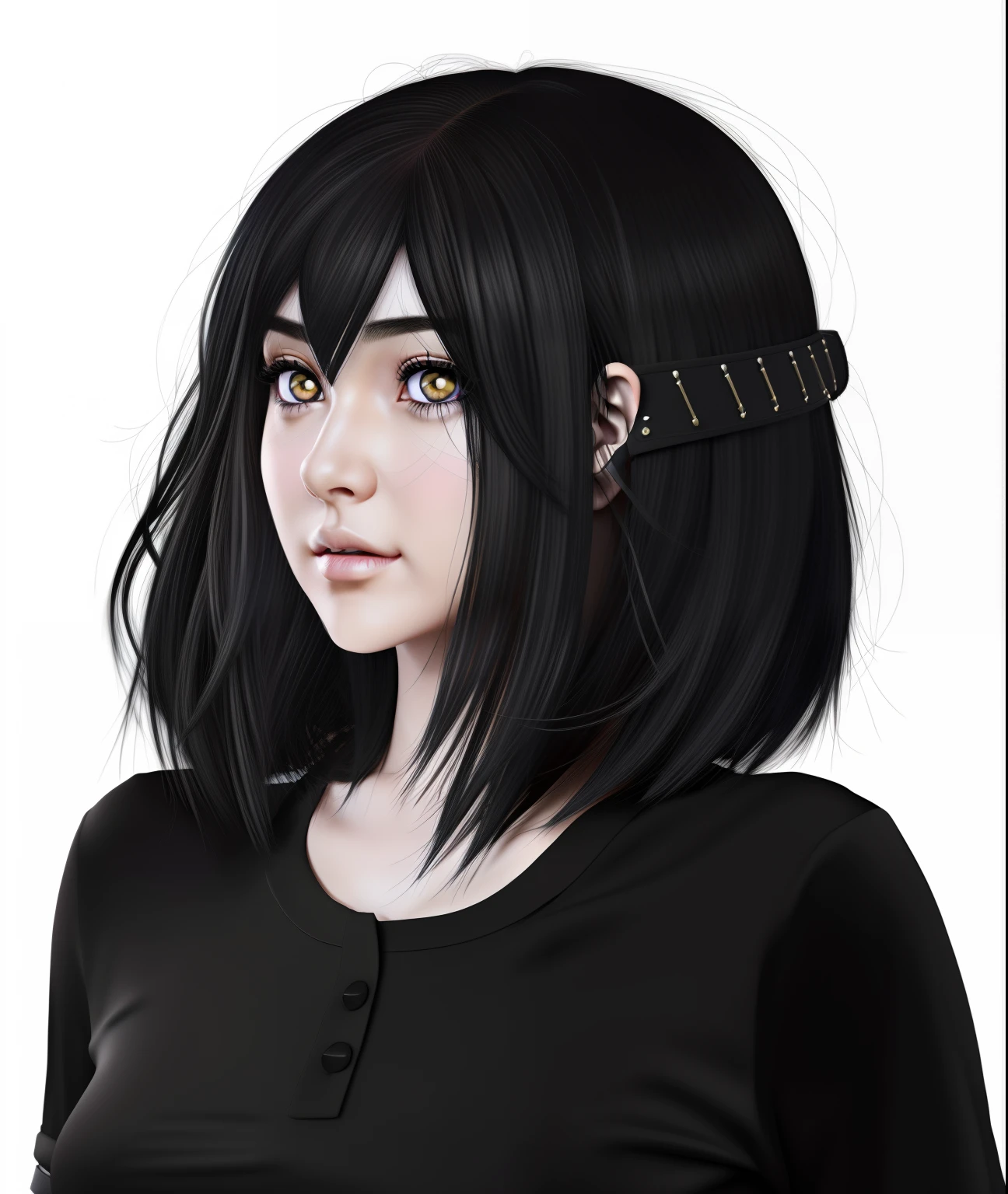 Woman with black hair and purple eyes in black shirt, semirealistic anime style, anime realism style, realistic young anime girl, semi realistic anime, ( ( Deep black eyes ) ), anime styled 3d, realistic anime style, render of april, realistic anime 3 d style, 1 7 -  - old me goth girl, Black Raven Hair