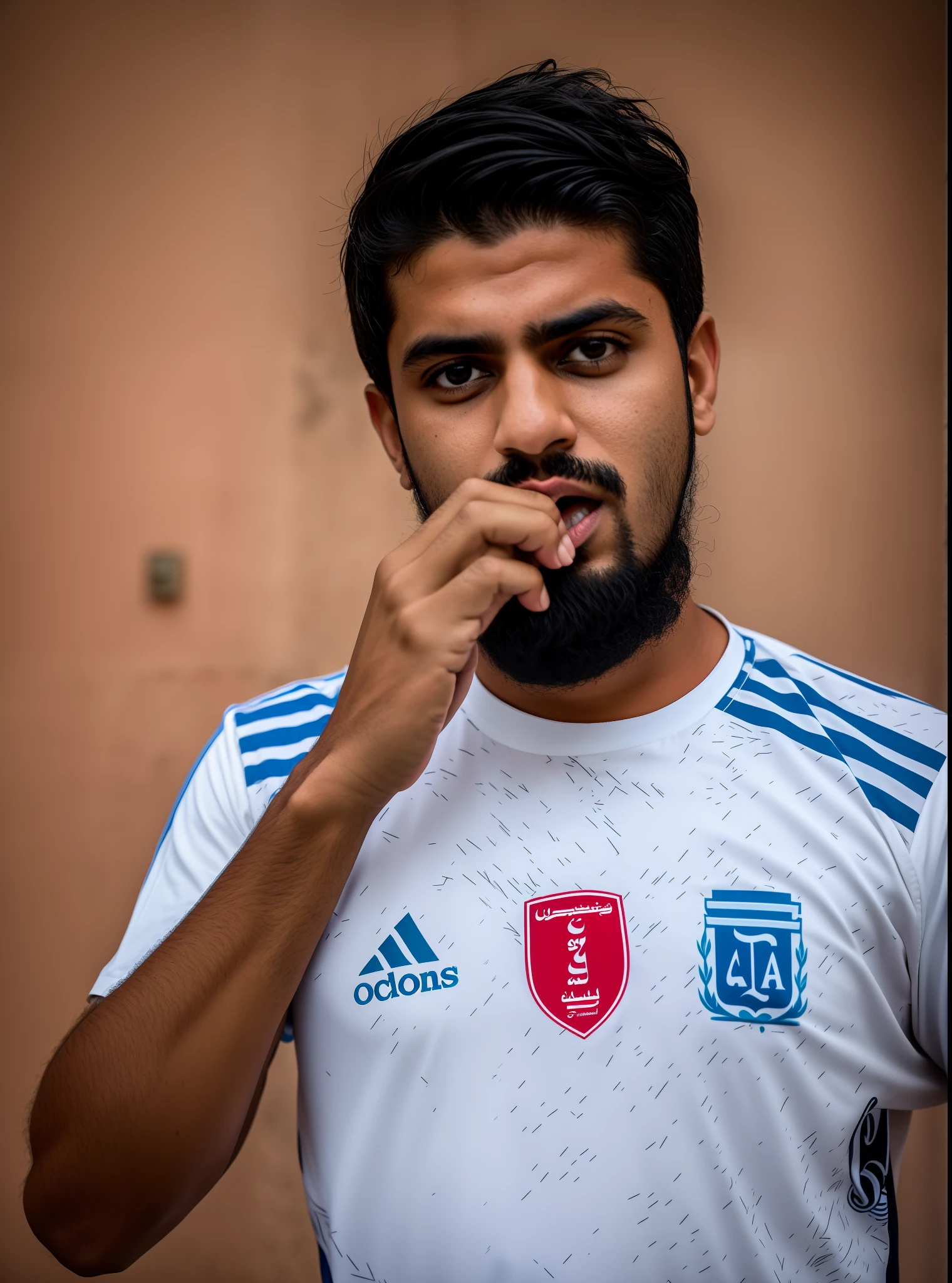 there is a man that is standing with his hand to his mouth, mohamed chahin style, taken with sony alpha 9, mohamed chahin, very very low quality picture, shot on nikon z9, jayison devadas, shot on sony a 7 iii, taken with canon 5d mk4, shot with sony alpha, shot on canon eos r5