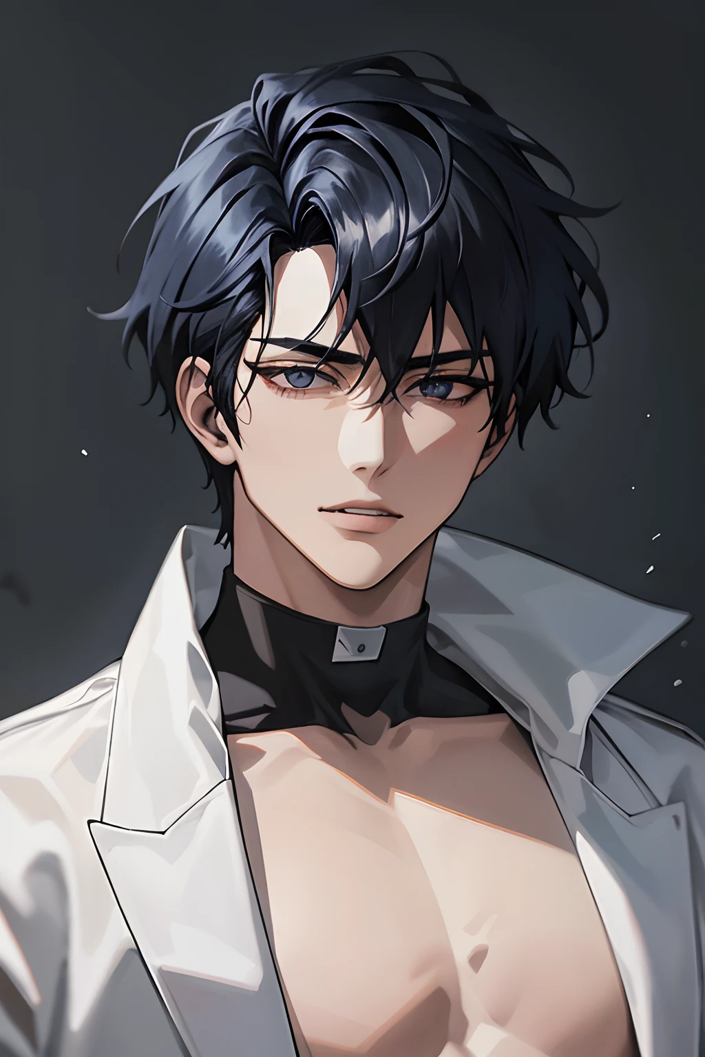 Manhwa Arte Europeo, 25 years old man, Pelo desordenado de la cabecera, Cabello negro azabache, ojos penetrantes, cejas gruesas, Llevar disfraz de vampiro, ojos amarillos, orejas punteagudas, colmillos salientes de su boca, sangre resbalando de su boca, amenazante, sexy, sensual, razor-sharp jawline, mirada penetrante, Cold and mysterious character, 8k, Detailed features, muy guapo