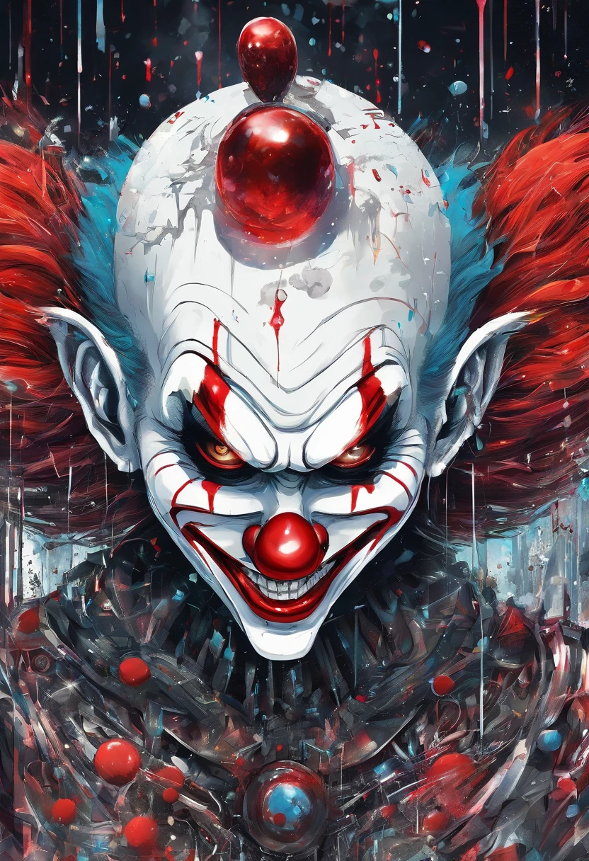Logo, horror clown Art Logo, front of a creepy clown, com dentes afiados, in circle, fundo branco, minimal and pure, simples, Ultra Detalhado, Projeto Detalhado, vectorization, silhueta, 8k.