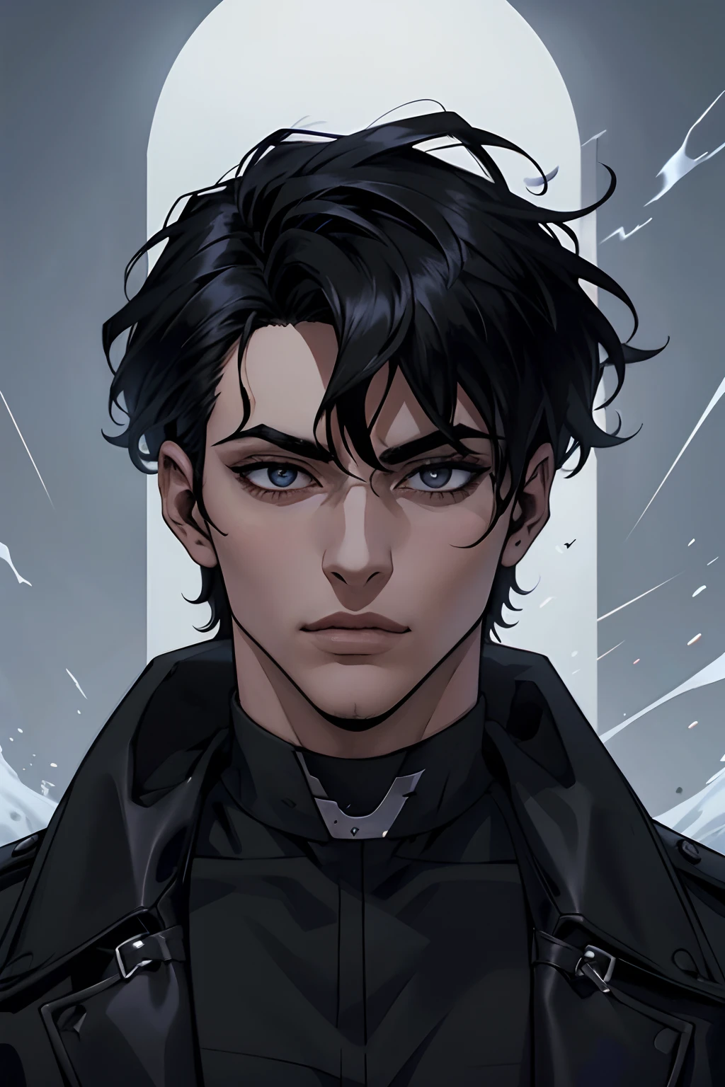 Manhwa Arte Europeo, 25 years old man, Pelo desordenado de la cabecera, Cabello negro azabache, ojos penetrantes, cejas gruesas, Llevar disfraz de vampiro, ojos amarillos, orejas punteagudas, colmillos salientes de su boca, sangre resbalando de su boca, amenazante, sexy, sensual, razor-sharp jawline, mirada penetrante, Cold and mysterious character, 8k, Detailed features, muy guapo