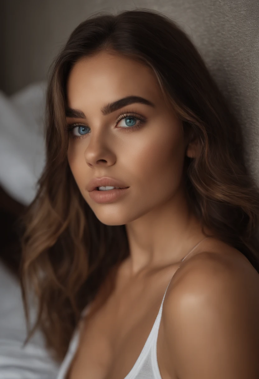 Mujer con camiseta sin mangas y bragas a juego, Chica sexy con ojos azules, Retrato Sophie Mudd, Retrato de Corinna Kopf, cabello rubio y ojos grandes, Selfie de una mujer joven, Ojos en el dormitorio, Violeta Myers, ohne Maquillaje, Maquillaje natural, staring directly into camera, Cara con Artgram, dezentes Maquillaje, Impresionante foto de cuerpo completo, en el dormitorio, Fission