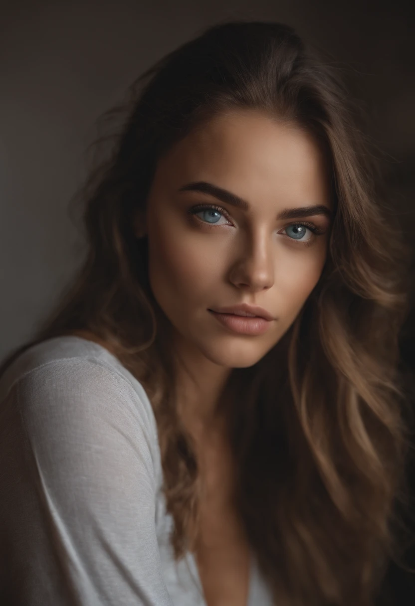 Arafed woman with a white tank top and necklace, fille sexy aux yeux verts, Portrait Sophie Mudd, cheveux bruns et grands yeux, selfie of a young woman, Yeux de chambre, Violet Myers, sans maquillage, maquillage naturel, looking straight at camera, Visage avec Artgram, Maquillage subtil, Superbe photo du corps entier, piercing green eyes, Porter une mini-robe noire moulante, Prise de vue du corps entier