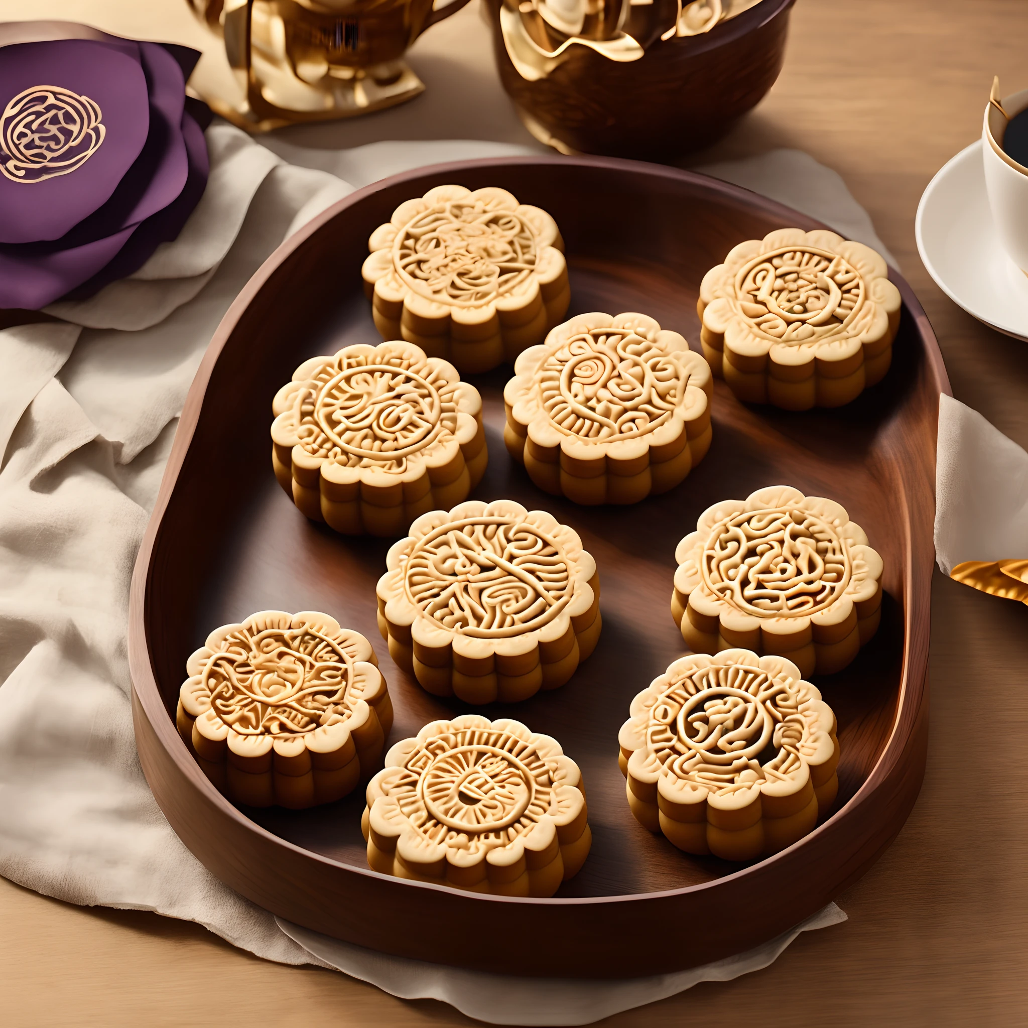 Product design，A luxury mooncake，closeup cleavage，Mooncakes have cartoon motifs on them