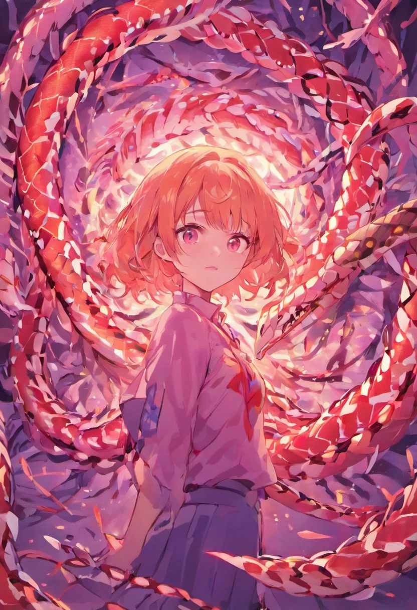 A human face，Surrounded by snakes，Pink，Light it up，