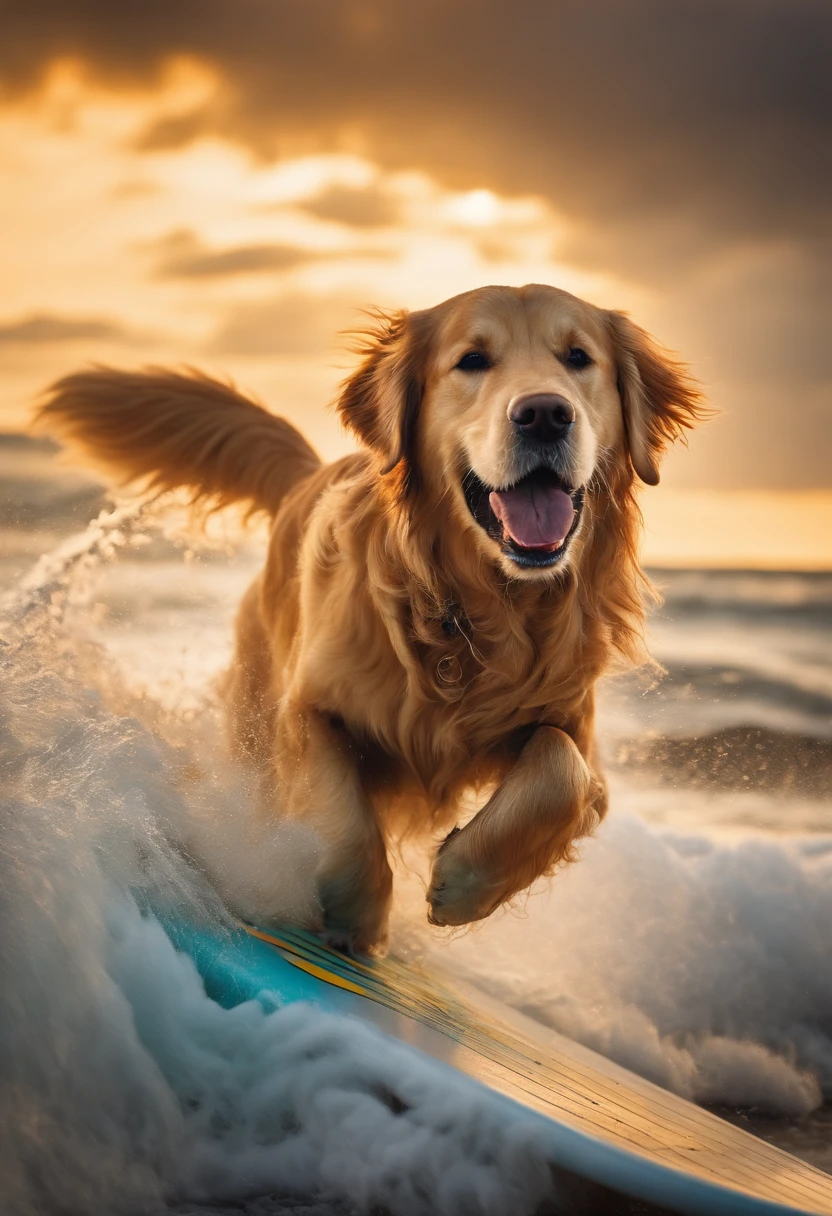 Golden Retriever Surfeando Colorido