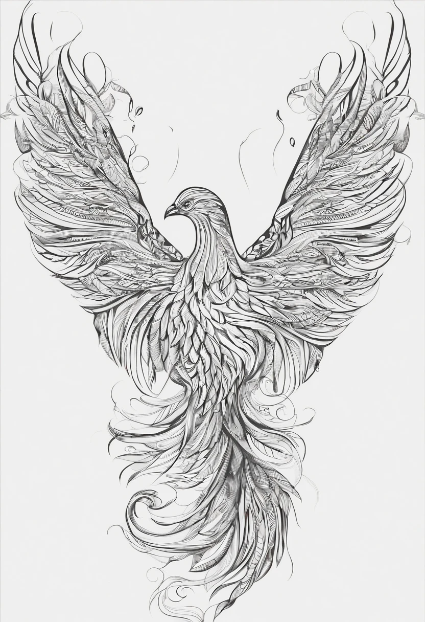 A phoenix，Look down at the flying phoenix，The flowing phoenix tail faces upwards，Crested heads up，Logo design，Sense of line