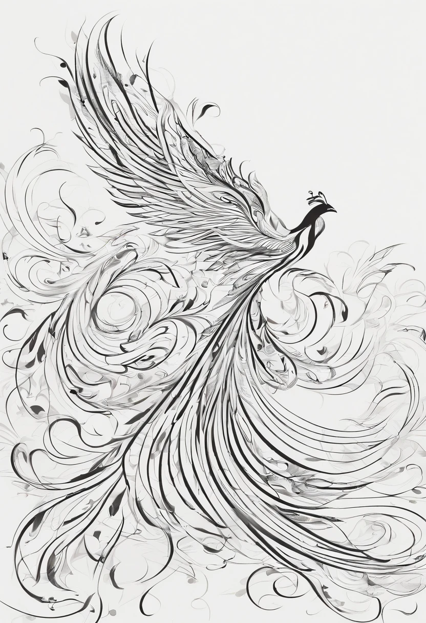A phoenix,Look down at the flying phoenix,The flowing phoenix tail faces upwards,Crested heads up,Logo design,Sense of line