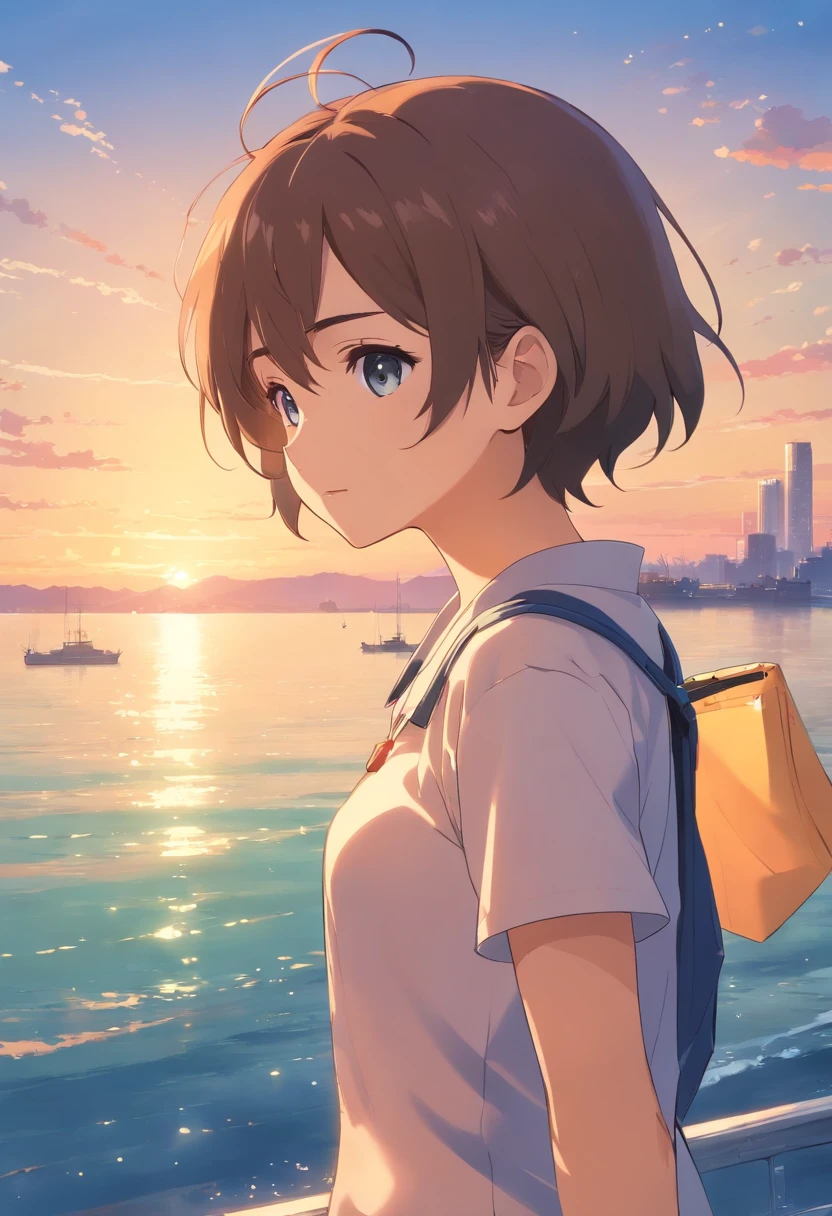 obra prima、qualidade superior、Fotos de filmes、Cara de cachorro、juventude、Similar to an icon、floating into the sky、um close-up、luminoso、felicidade、warm and gentle lighting、the setting sun、(spark:0.7)、(28 anos、juventude)、Pessoas do sexo masculino
