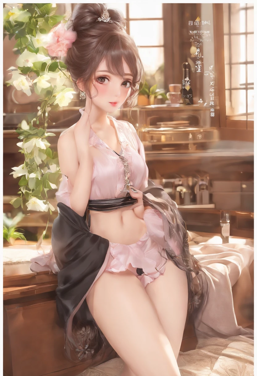 (masterpiece:1.2、top-quality、8K)、(Authentic images、intricate-detail)、独奏、Female 1 Person、gals、25-years old、Pink Sweater、Fluttering chest、Cleavage of、Valley、Relatively large、Erokawa Idol、masterpiece, best qualtiy, Curly hair、Brown hair、Spread your legs apart、embarrassed from, Tempting smile,Wearing panties、Non-sheer panties、hotels room、on the beds、Night time、ssex