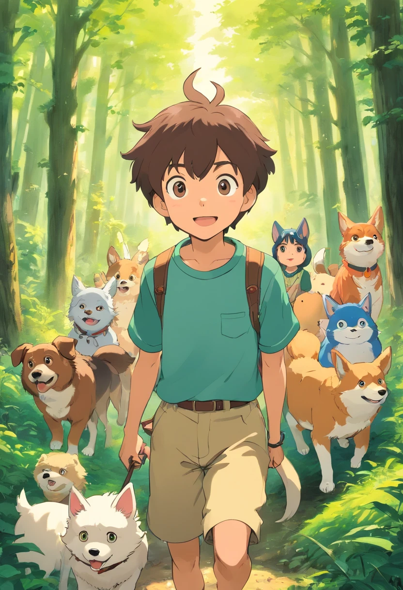 Dog face、twinks、male people、28 year old、youth、With movement、icons、ln the forest、in woods