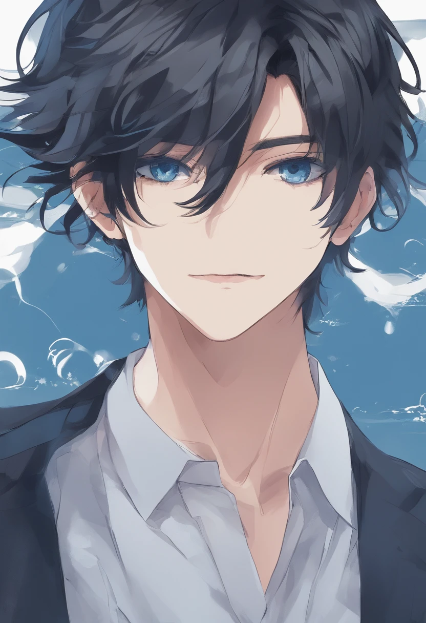 male people，By bangs，Black hair，Black shirt，blue eyess，Hair between both eyes，Bad eyes，eye glass，looking looking at viewer，独奏，hair messy，sneering