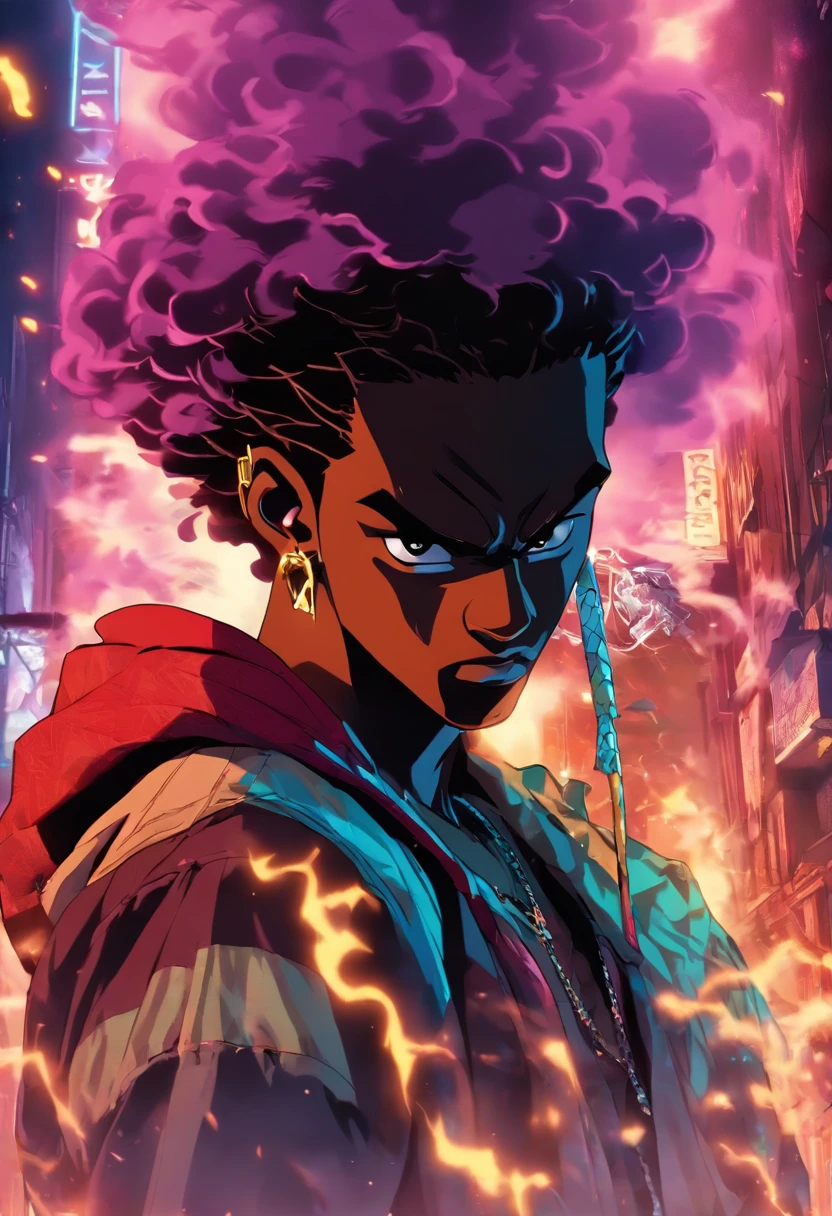 Screen grab from the movie nightmare on elm street Comic Page, modern style of a blaxploitation poster Blockbuster detailed, , in style of Ryohei Hase, Fresh Shaven Bald Headed black male late 20’s dressed in hoodie fade hair cut dressed in street wear, gang war, epic fight scene, colossal battle with rival, graphic art novel, smoke atmosphere, cinematic shot, mixtape style covers ((Best quality)), ((masterpiece)), ((realistic)) and ultra-detailed photography 1Boy nkneghmn . ,  Boy, Rapping in a Fantasy Background with lots of gold jewelry and tons of diamonds, 3dmm style, (masterpiece, best quality), intricate details, solo, dark skin, purple eyes and pupils \ anime \), t, looking at viewer,3DMM ,perfecteyes