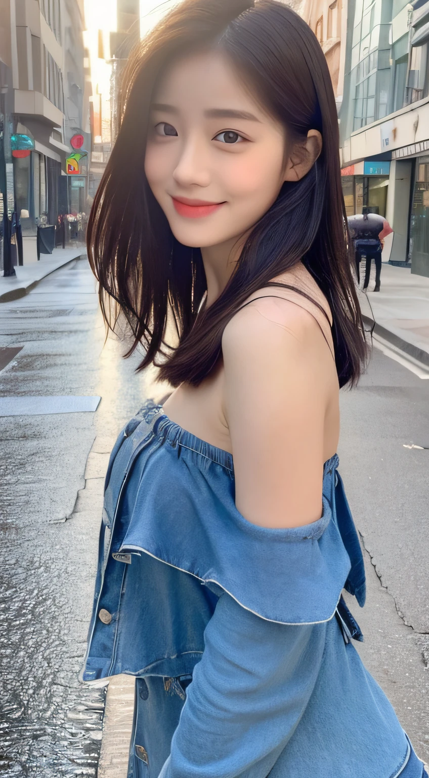 ((Best Quality, 8K, Masterpiece:1.3)), Focus: 1.2, Perfect Body Beauty: 1.4, Buttocks: 1.2, ((Layered Haircut, Breasts: 1.2)), (huge titis:1.4),(Wet Clothes: 1.1), (Rain, Street:1.3), Bandeau Dress: 1.1, Highly Detailed Face and Skin Texture, Fine Eyes, Double Eyelids, Whitening Skin, Long Hair, (Shut Up: 1.3), Smile