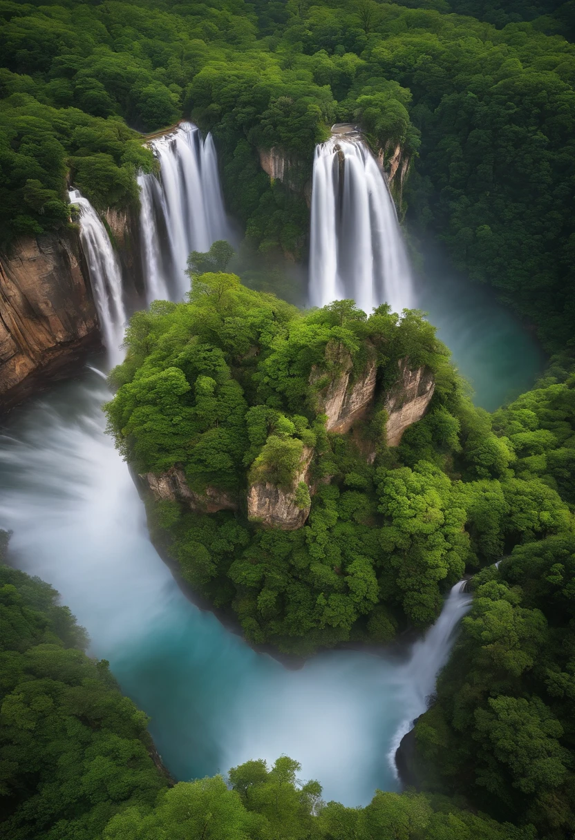 tmasterpiece，Ultimate quality，CG unity 8k wallpaper，Super delicate，Beautiful skies and clouds，Zhangjiajie natural scenery，sheer cliffs，Lakes and rivers，Waterfall flying water，Aoyama is beautiful，Nowhere to be seen，Excellent view，A long-won photo contest，Background bokeh，The depth of field is full，HDR high dynamics，True restore，Attention to detail，Dramatic，The perfect presentation of Midjourney's artistic style