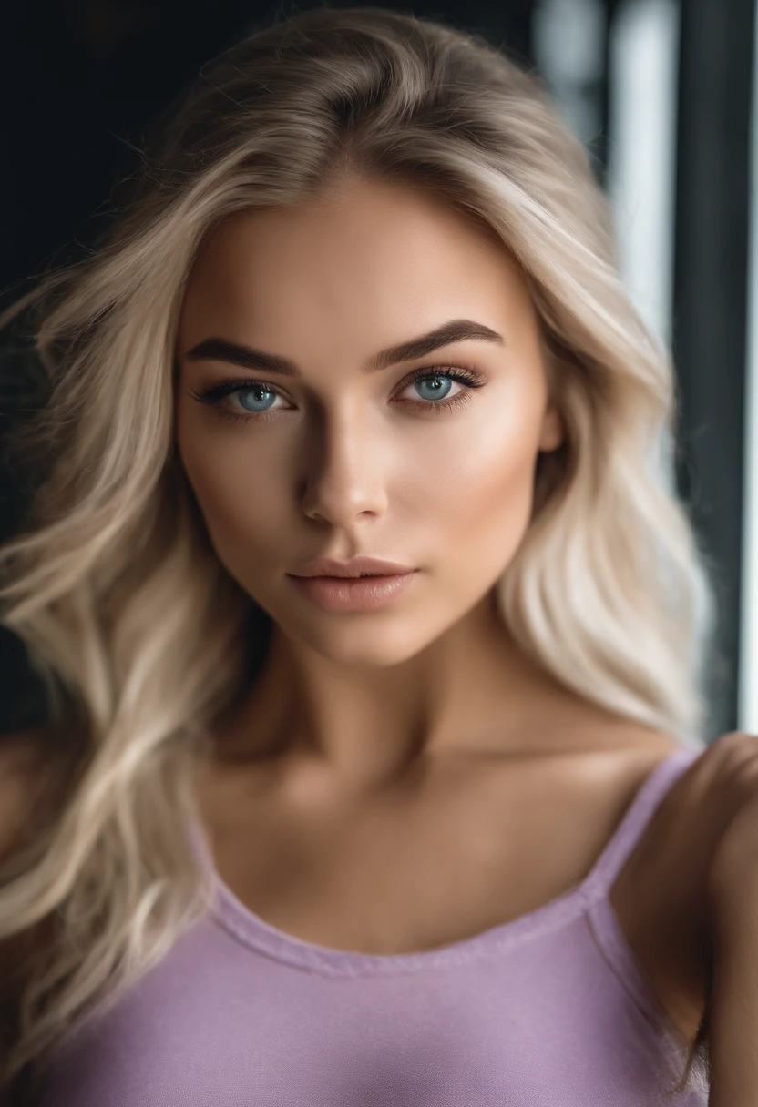Blonde woman with matching tank top and panties, fille sexy aux yeux bleus, Portrait Sophie Mudd, Portrait de Corinna Kopf, cheveux blonds et grands yeux, selfie of a young woman, Les yeux dans la chambre, Violet Myers, ohne Maquillage, maquillage naturel, Look directly into the camera, Visage avec Artgram, dezentes Maquillage, Superbe photo du corps entier, in a nightclub