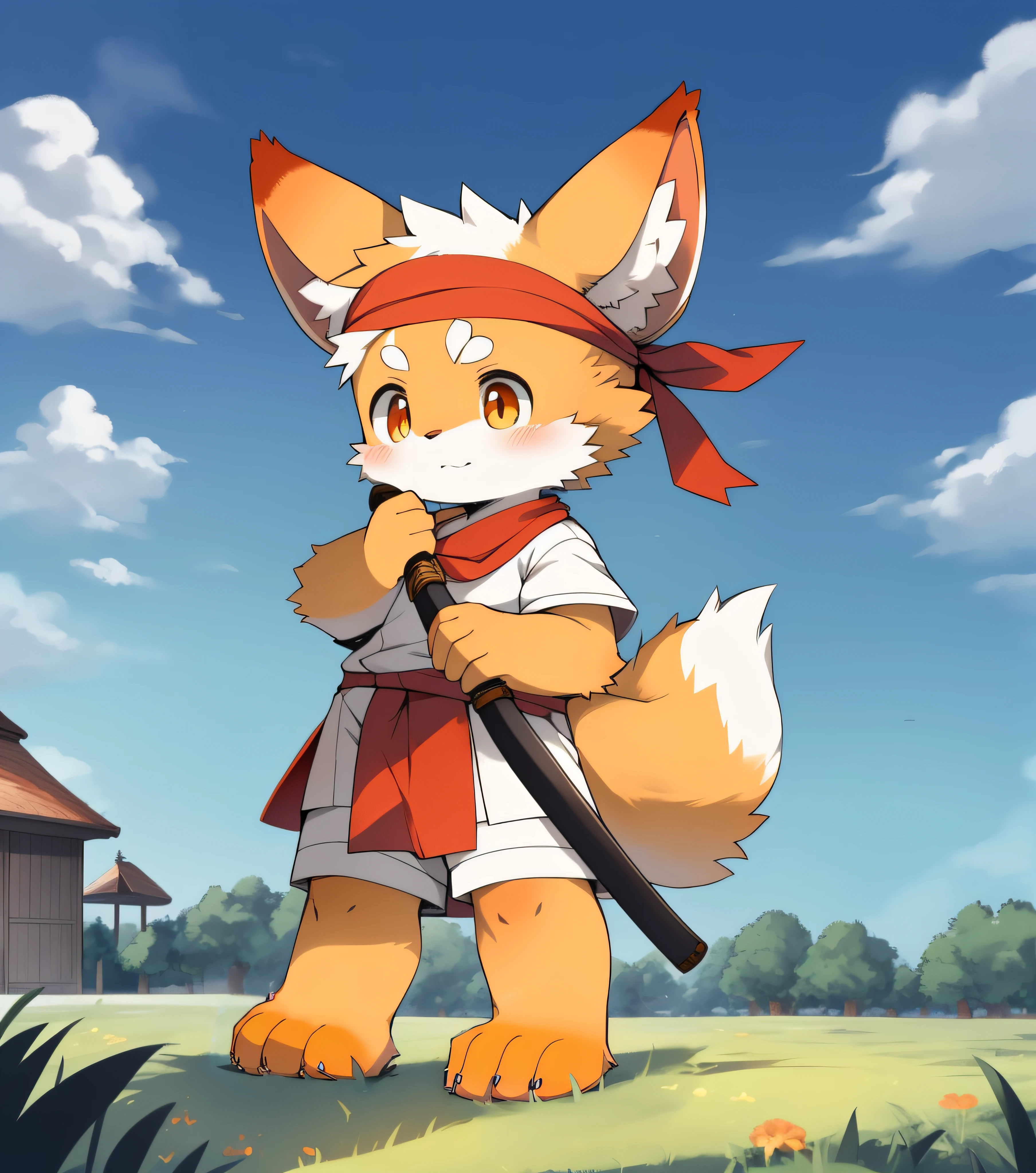 Flat orange paws step on the grass,Orientation is correct