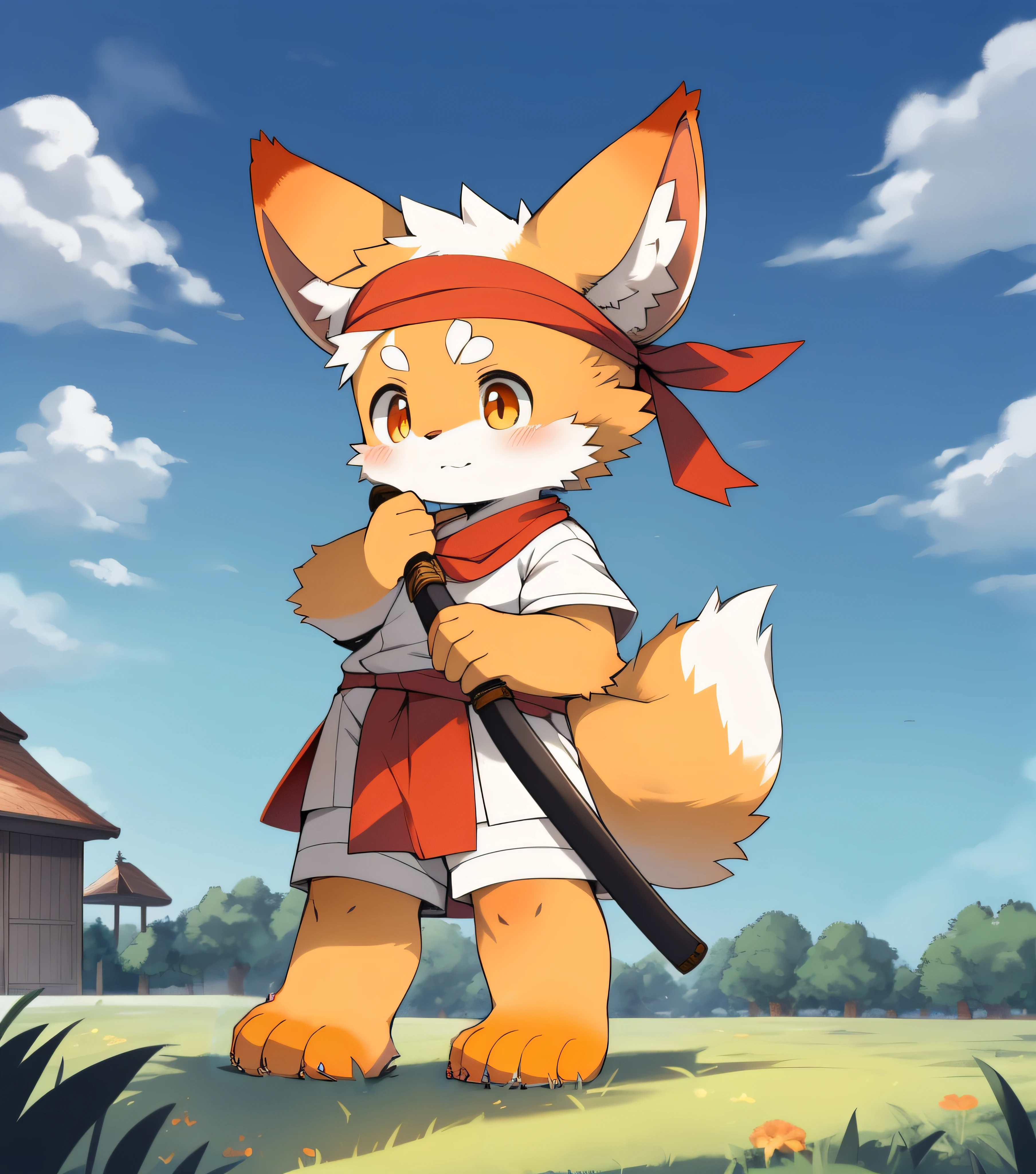 Flat orange paws step on the grass,Orientation is correct