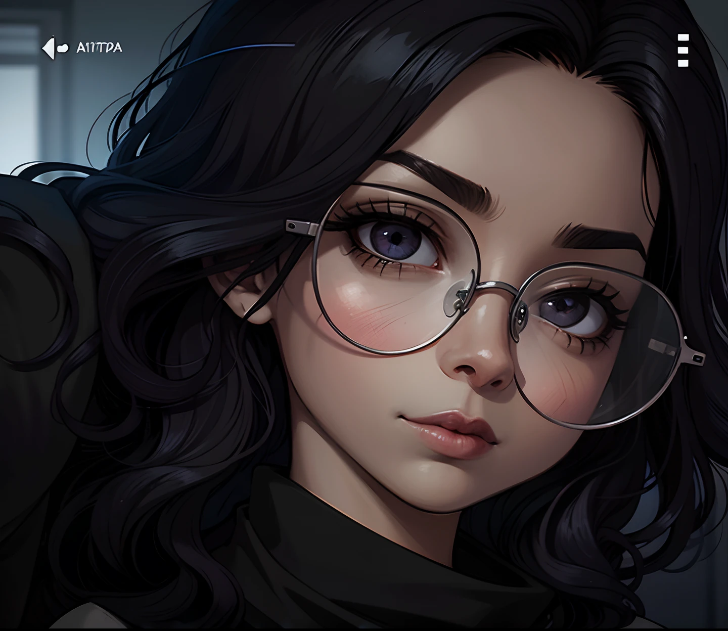 there is a woman with glasses and a black shirt posing for a picture, fotografia de baixa qualidade, imagem de qualidade muito baixa, 18 anos, foto de baixa qualidade, foto do perfil, granulado de baixa qualidade, qualidade muito baixa, girl wearing round glasses, wavy long black hair and glasses, imagem de perfil, granulado de baixa qualidade, With eye Glasses, wearing small round glasses