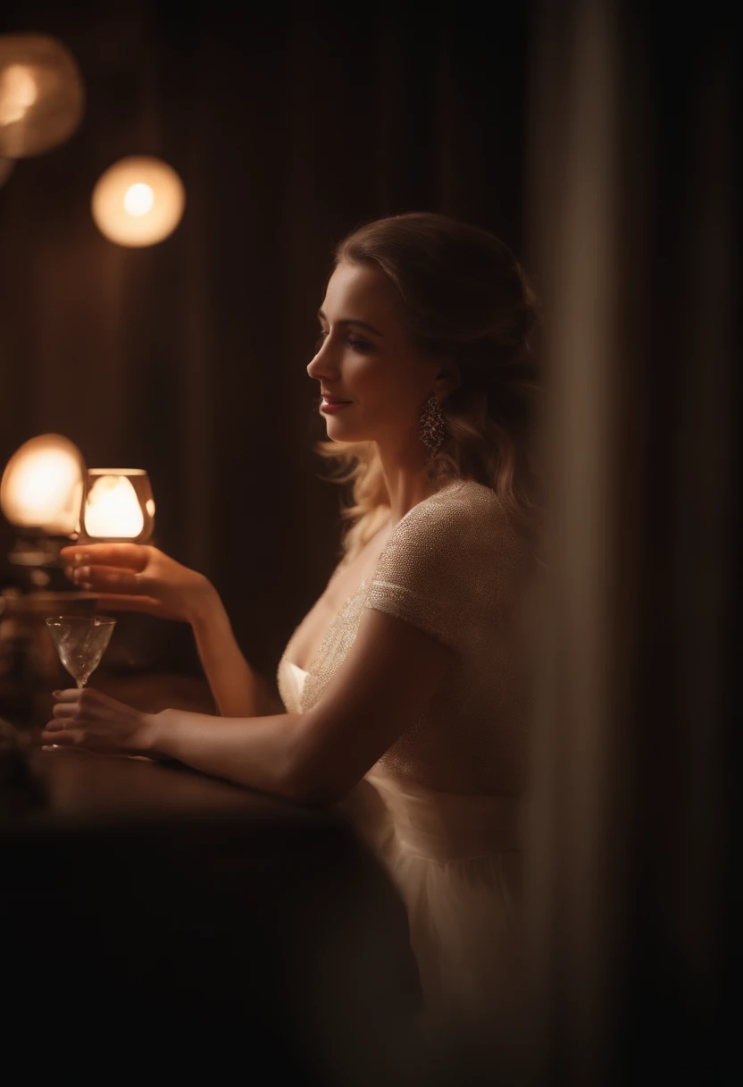 A woman can't see behind the screen, just the shadow of the candlelight on the screen