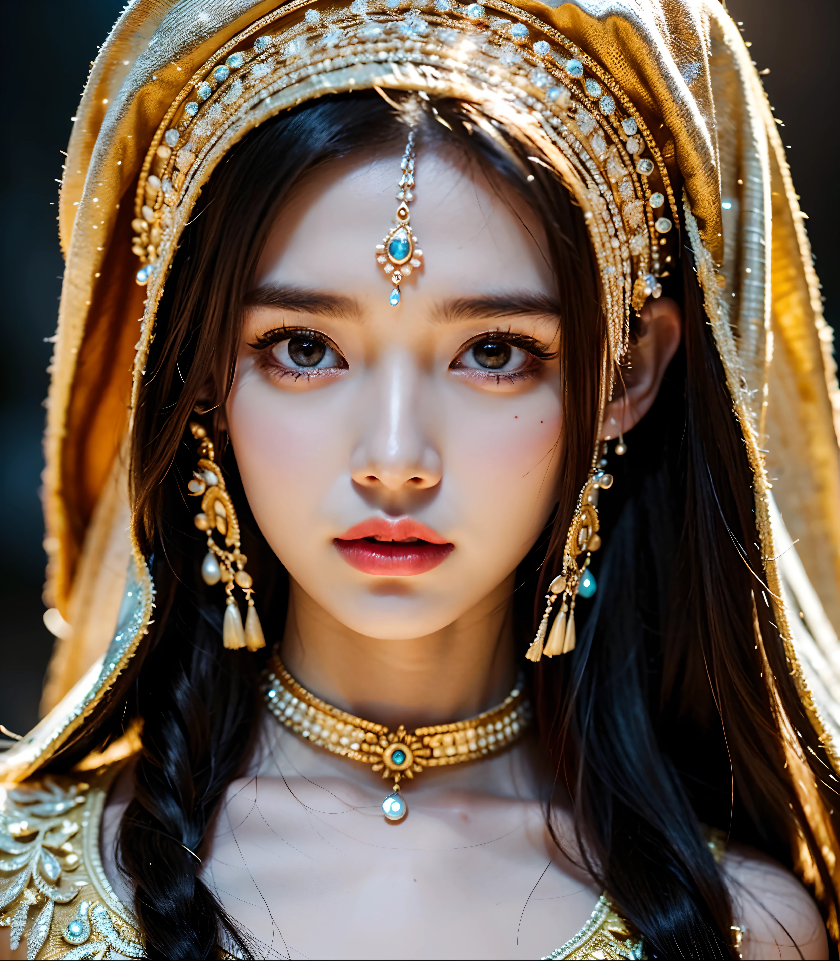 Ancient women, Princess wearing lots of jwellery, beautiful, attractive, intricate details, 4k, hyper realistic, hyperdetailed, potrait image, clicked by 70 mm lens, professional photography, cinematic lighting