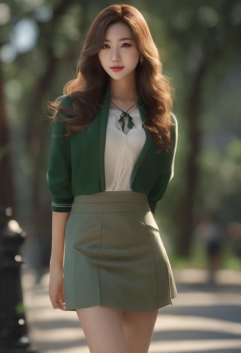 Shoes entire body, feet in view, Cinematic soft lighting illuminates a stunningly detailed and ultra-realistic beautiful Asian supermodel, American school girl look, short skirt, thigh high stockings, no shoes, long messy windy dark blonde hair, clear green eyes, captivating perfect smile, sensual, hot woman, gorgeous, that is trending on ArtStation. Octane is the perfect tool to capture the softest details of this 16k photography masterpiece.