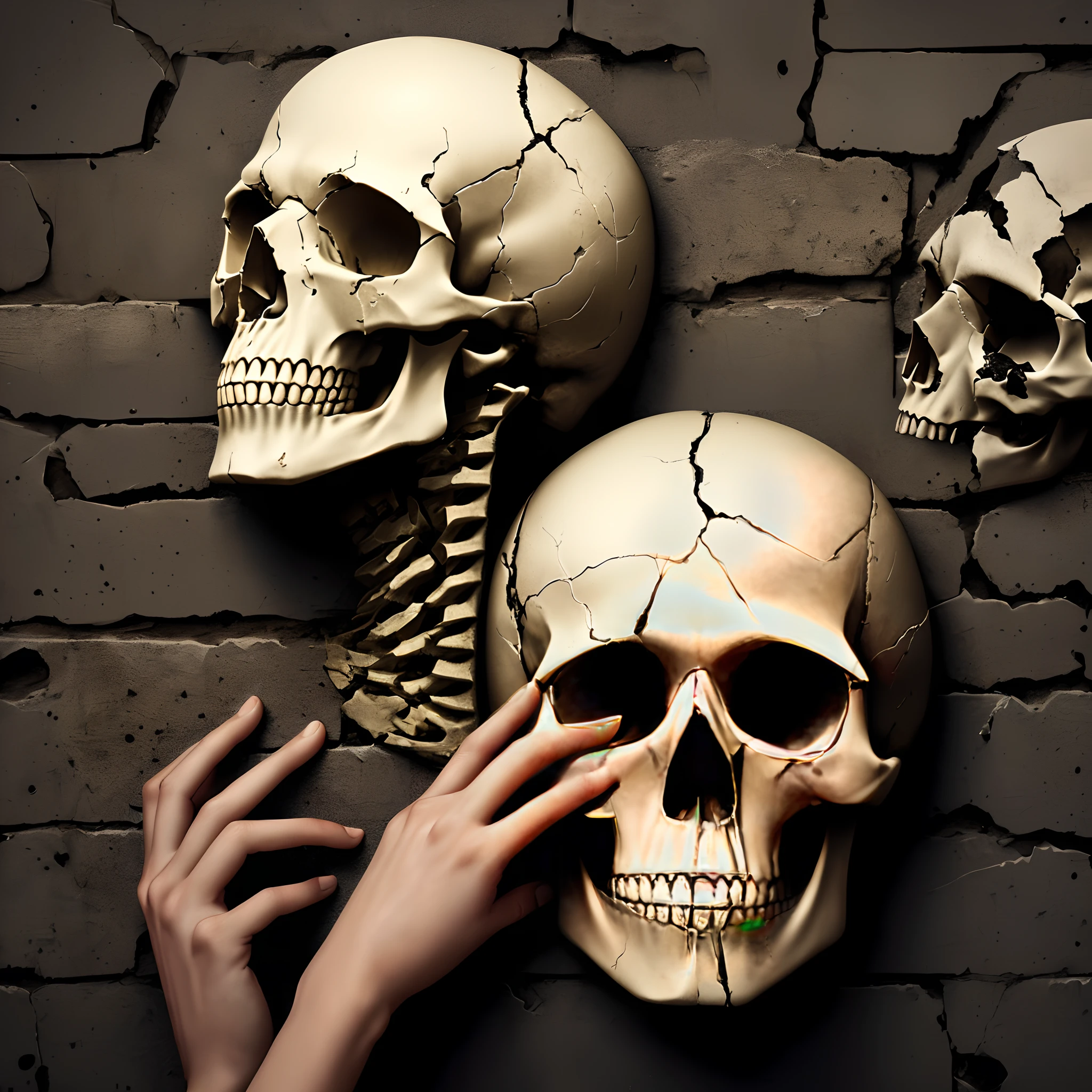 People hit walls,The skin peels off, revealing the skull