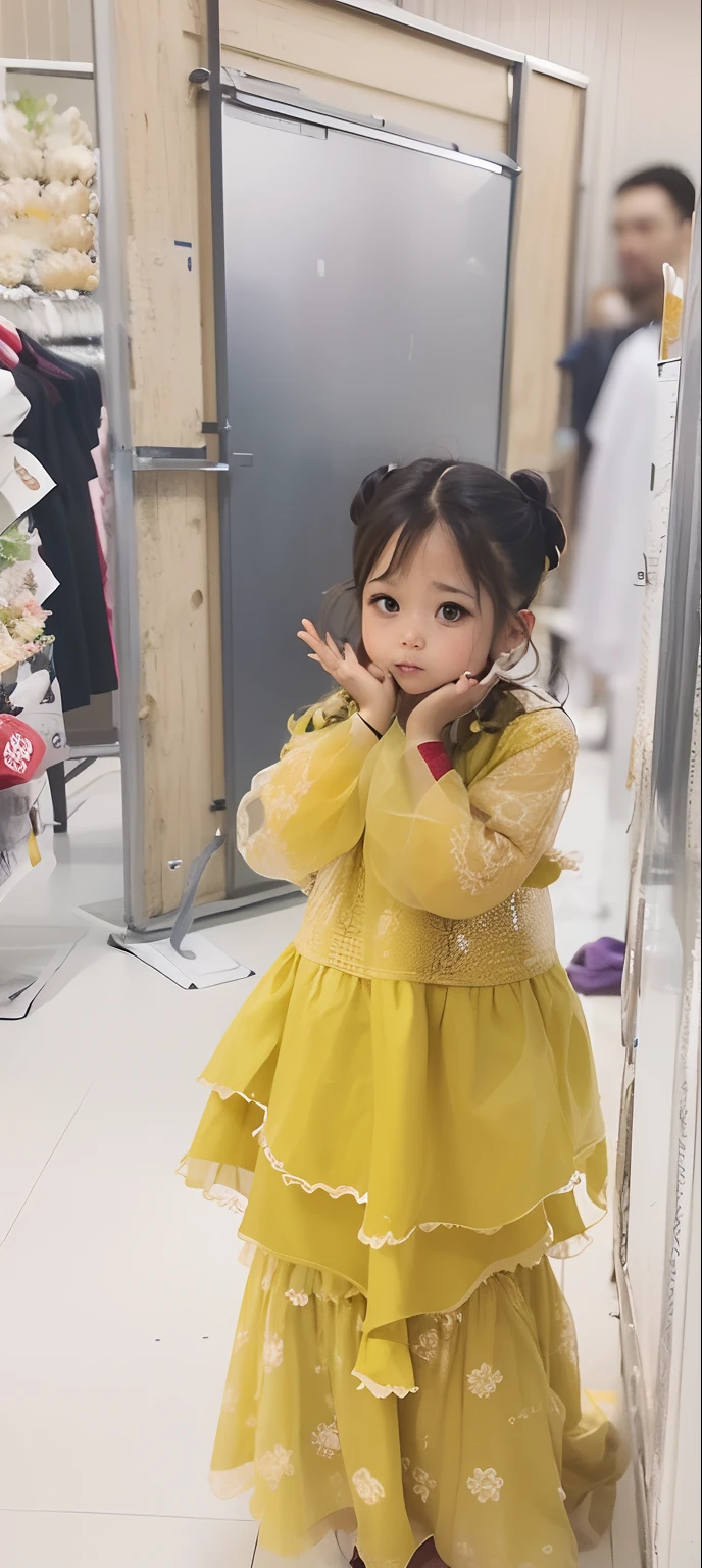 there is a girl standing in a room with bananas, 2 years cute vtuber, 😭 🤮 💕 🎀, dang my linh, nivanh chanthara, 🤬 🤮 💕 🎀, wearing dress, wearing a dress, ao dai, potrait, little kid, cutttle girl, beautiful cupicture