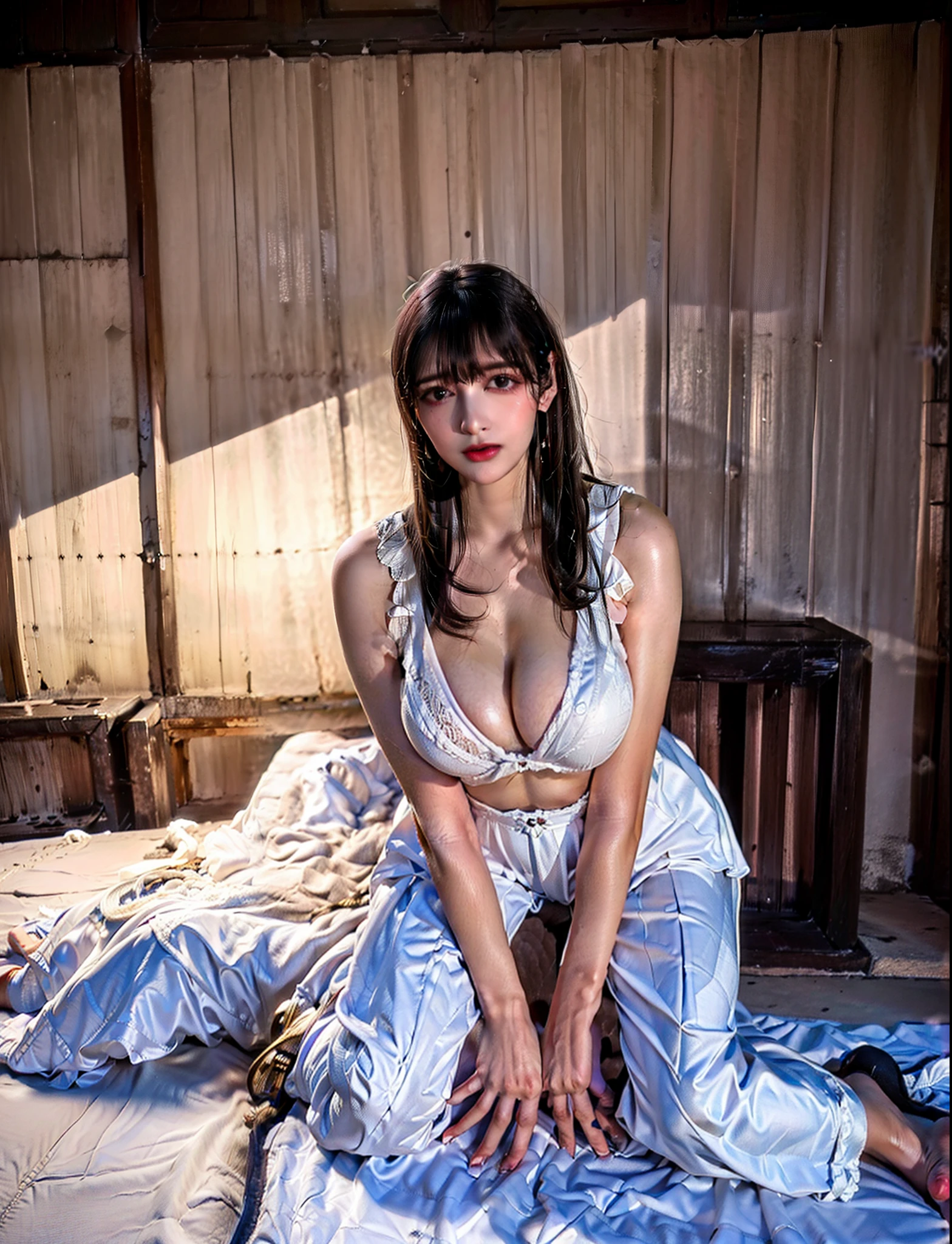 Provocative fully transparent bangs beauty hair、Cleaning on all fours on the bed(full body Esbian:1.3)、Sexy figure、(Colossal tits:1.3)、(sexy tight lingerie)、(​masterpiece)(top-quality)(detaileds)(8K)(nffsw)(wall-paper)(电影灯光)(foco nítido)(Convoluted)(Subdued Color)